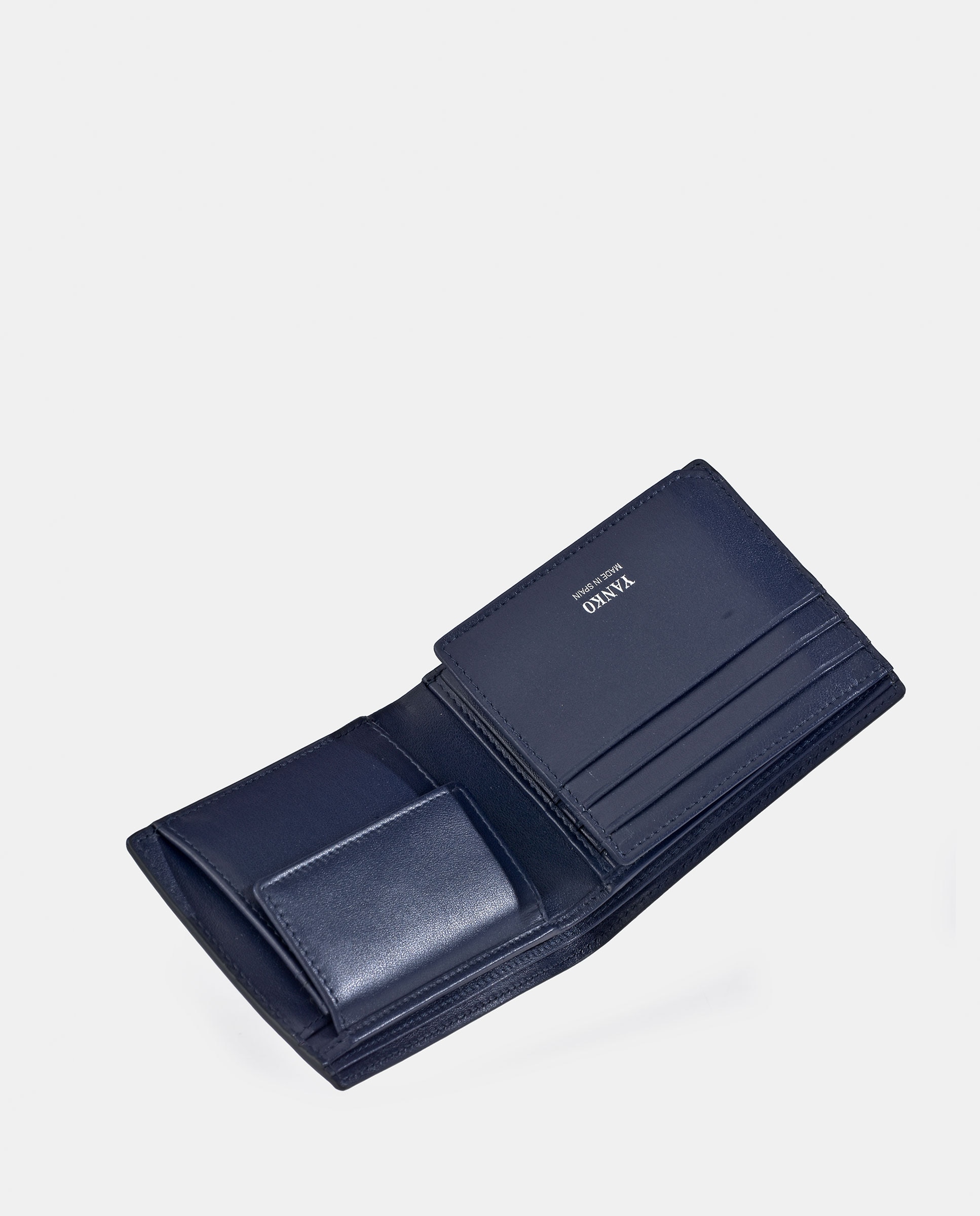 Carteira Tipo Americano em Pele com Aba e Porta-Moedas Interior - Preto Azul-marinho-4
