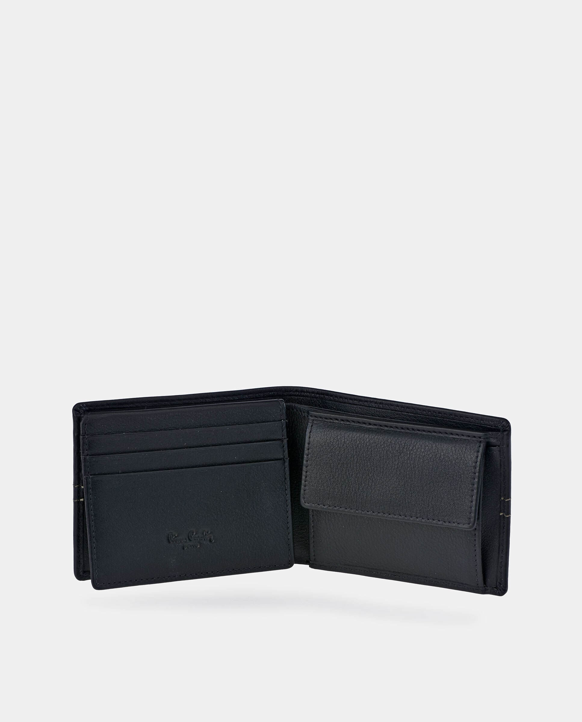Americano hombre Pierre Cardin en piel con monedero interior - Negro Negro-3