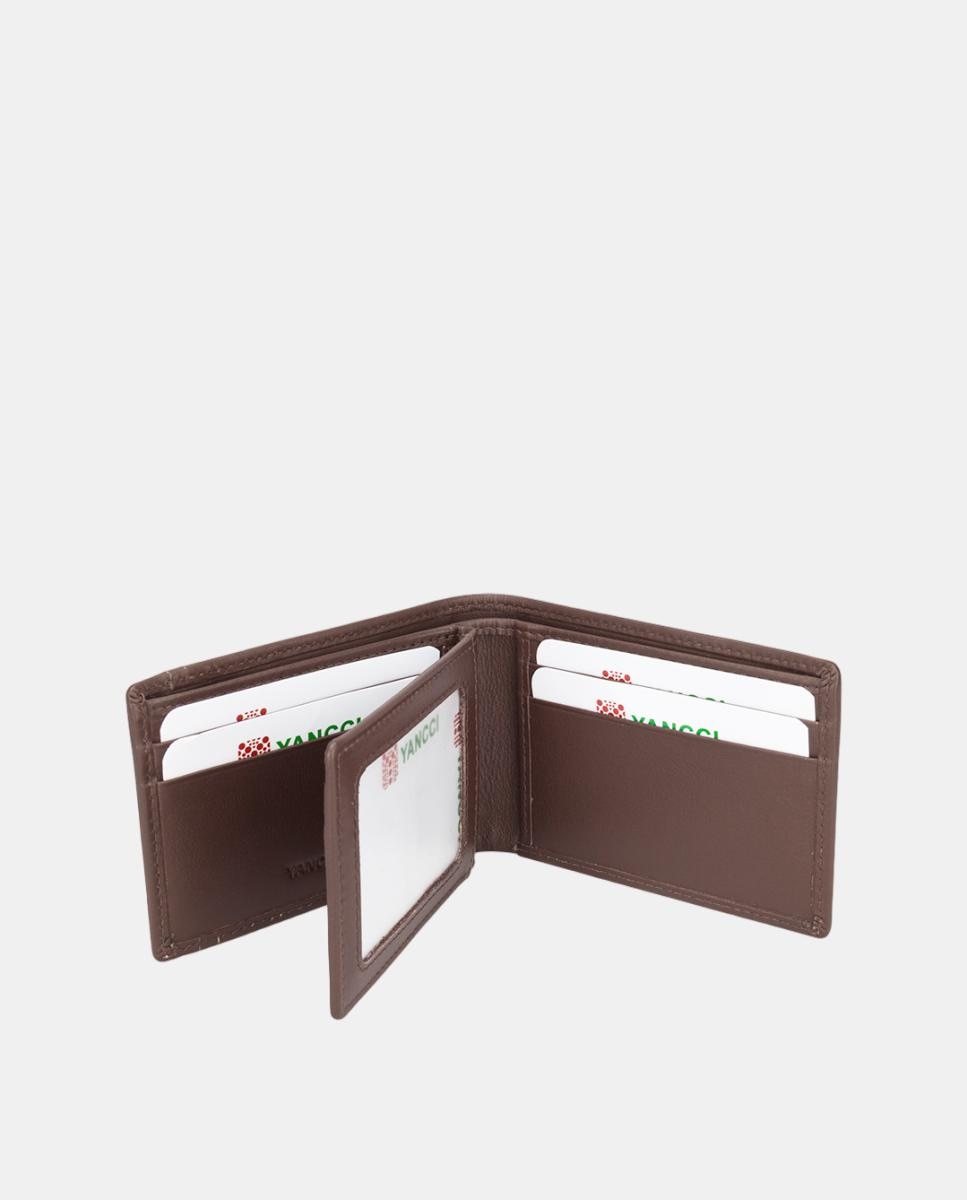 Carteira Americana em Pele com Lavagem e Logótipo Gravado Acima, à Direita Castanho-2