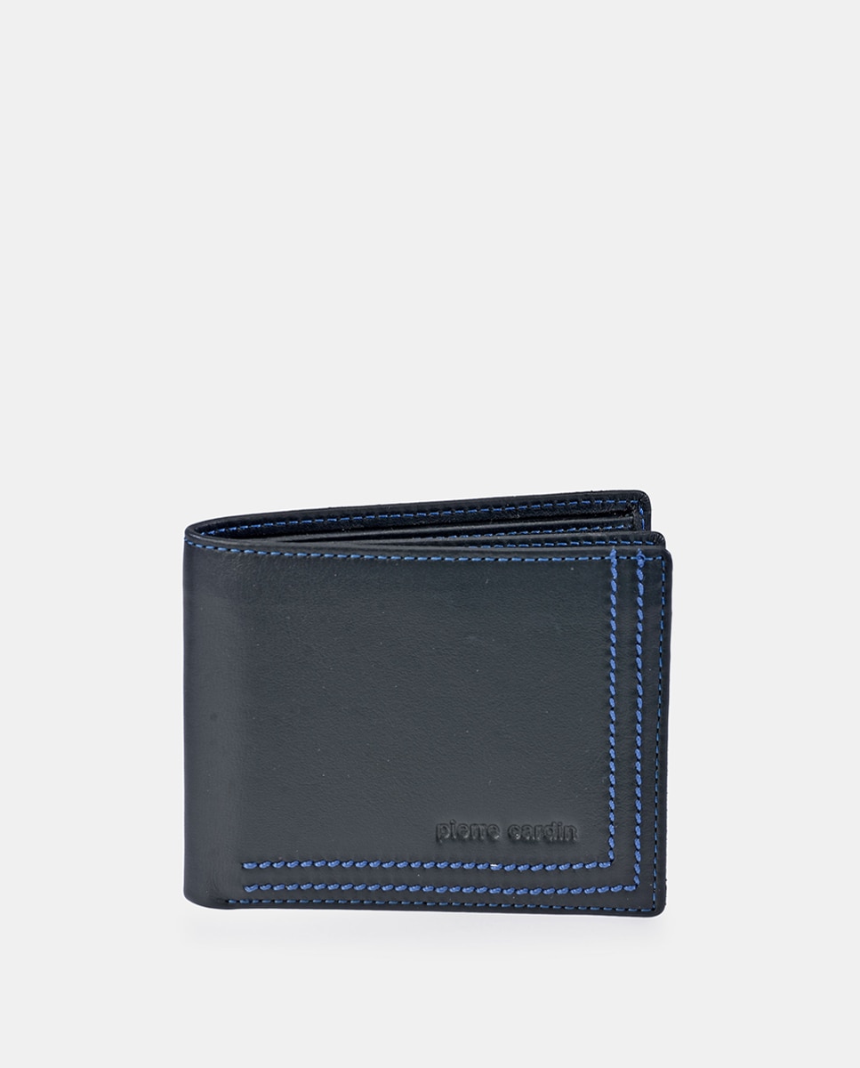 Cartera americano hombre PIERRE CARDIN en piel color negro y costuras azules - Negro Negro-1