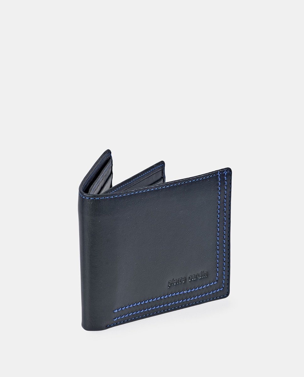 Cartera americano hombre PIERRE CARDIN en piel color negro y costuras azules - Negro Negro-2