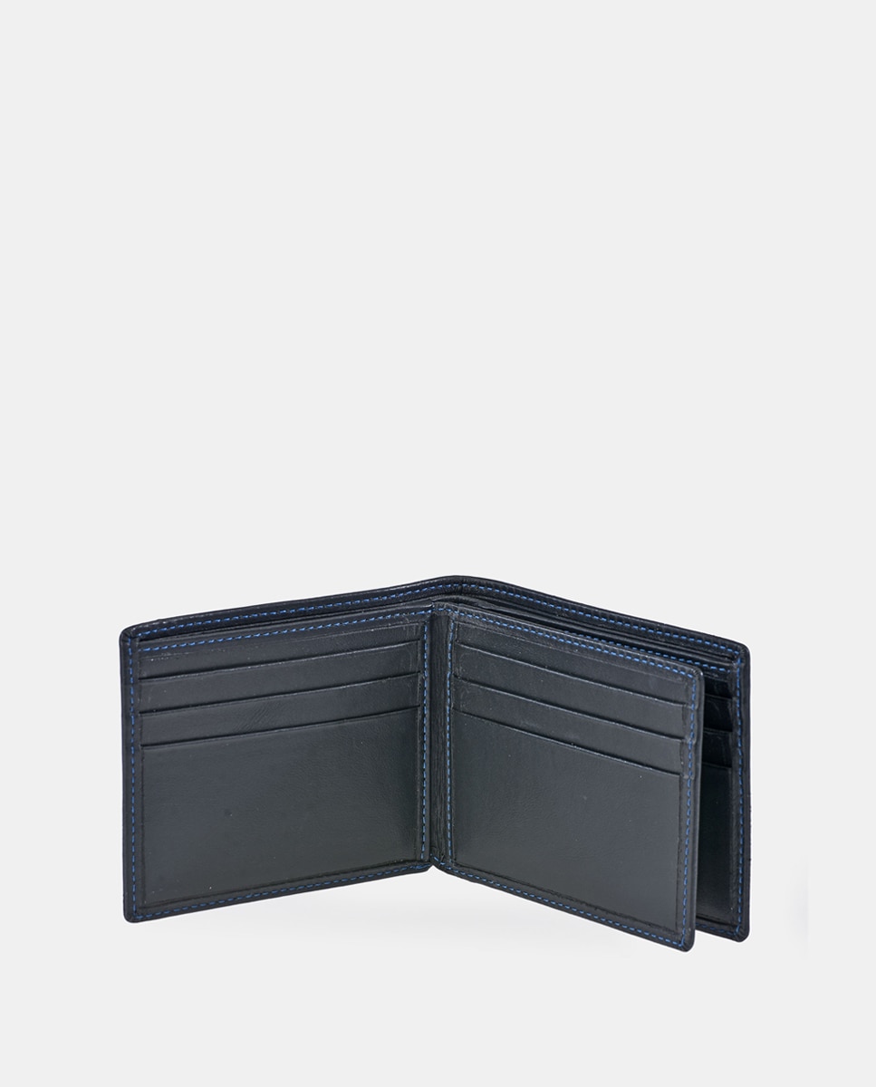 Cartera americano hombre PIERRE CARDIN en piel color negro y costuras azules - Negro Negro-3