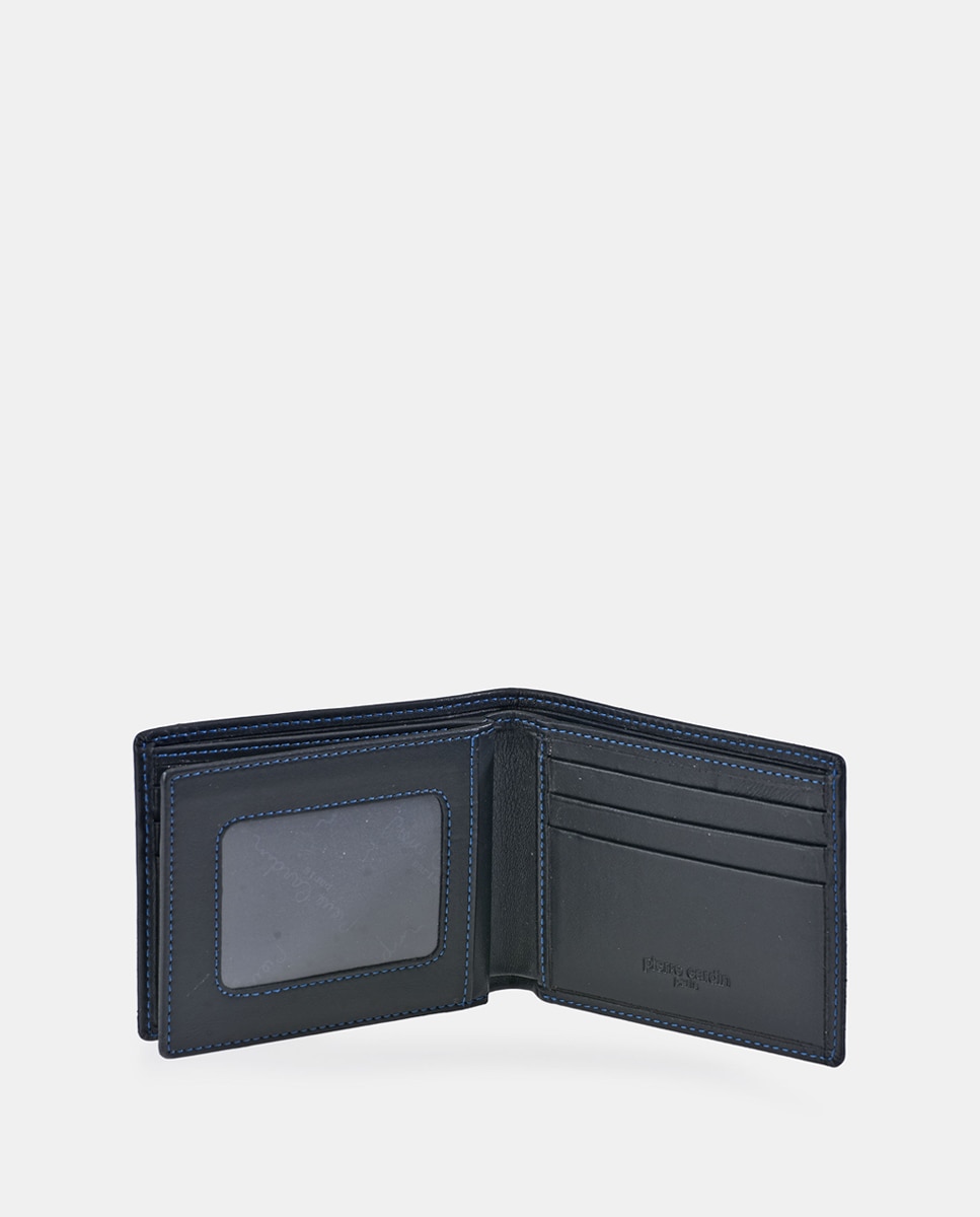 Cartera americano hombre PIERRE CARDIN en piel color negro y costuras azules - Negro Negro-4