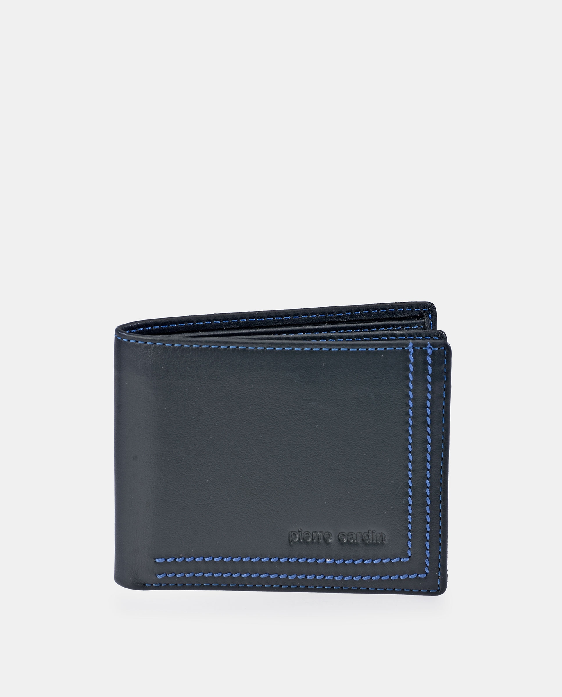 Cartera americano hombre en piel color negro y costuras azules - Pierre Cardin - Negro Negro-1