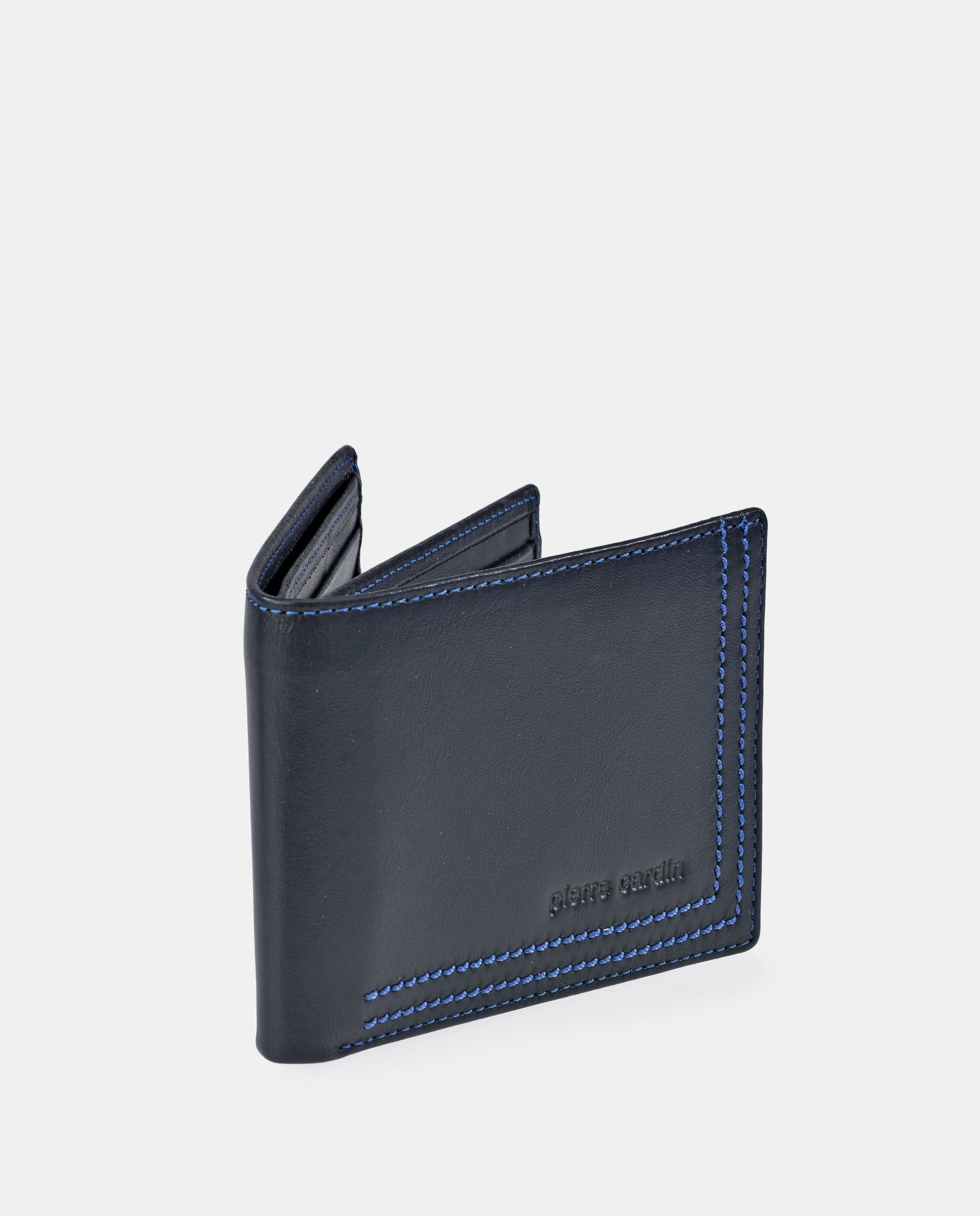 Cartera americano hombre en piel color negro y costuras azules - Pierre Cardin - Negro Negro-2