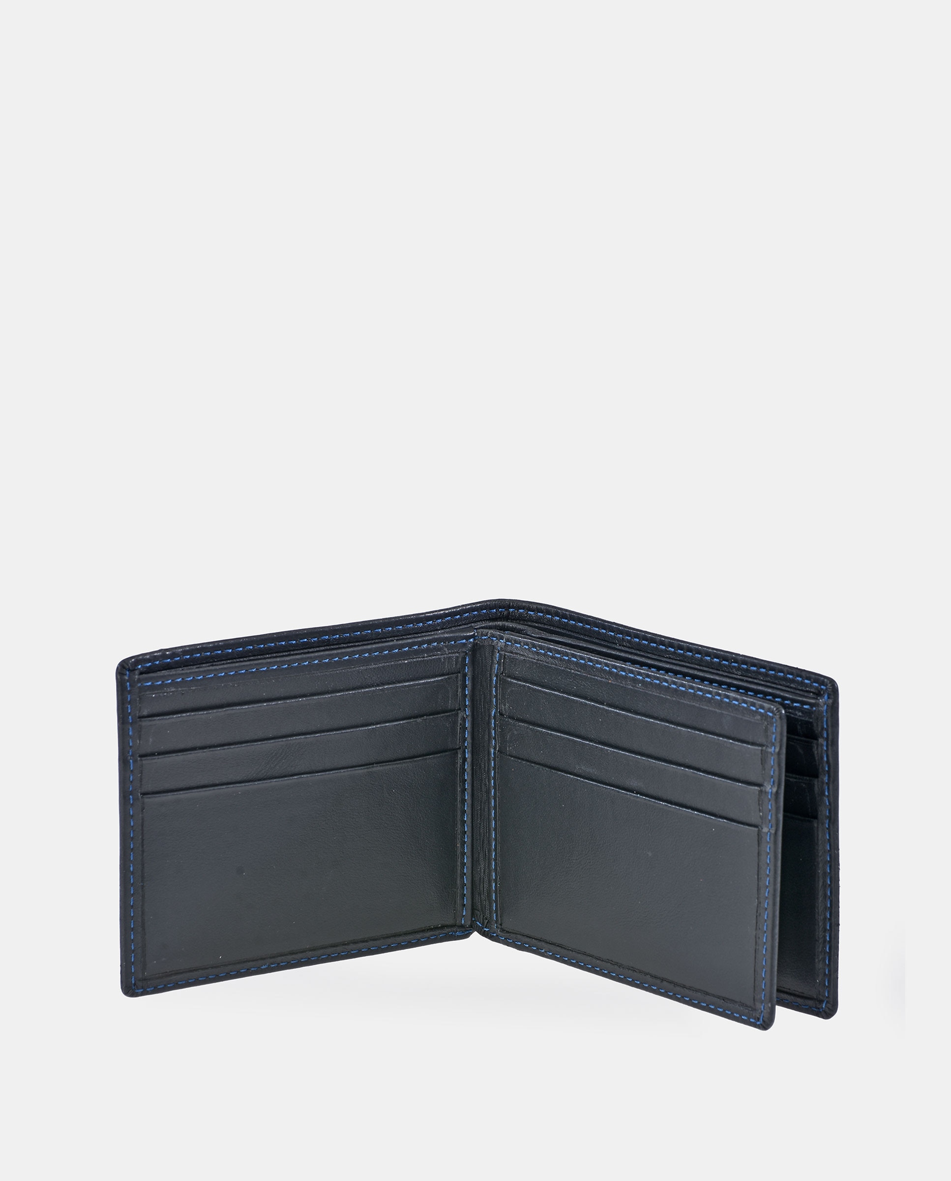 Cartera americano hombre en piel color negro y costuras azules - Pierre Cardin - Negro Negro-3