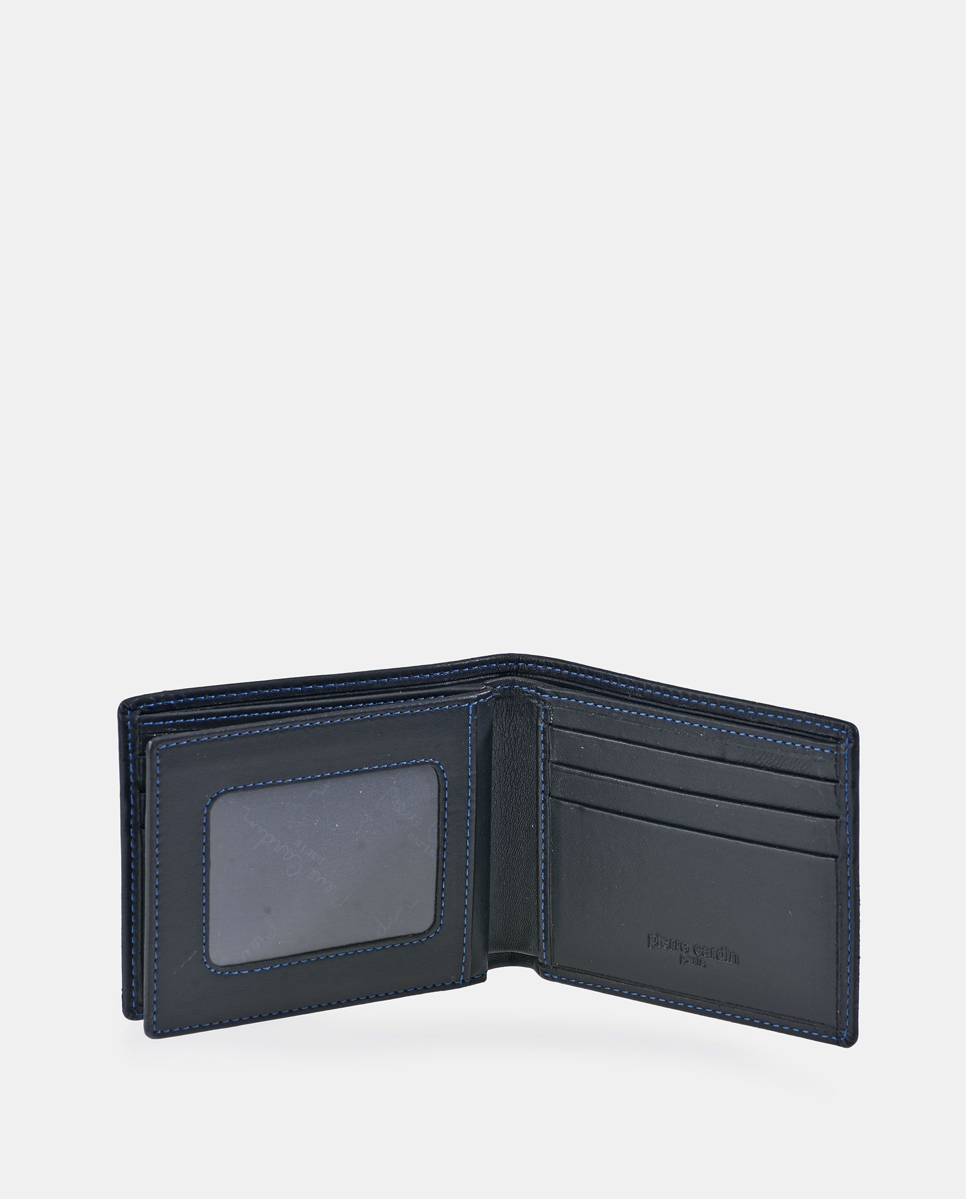 Cartera americano hombre en piel color negro y costuras azules - Pierre Cardin - Negro Negro-4