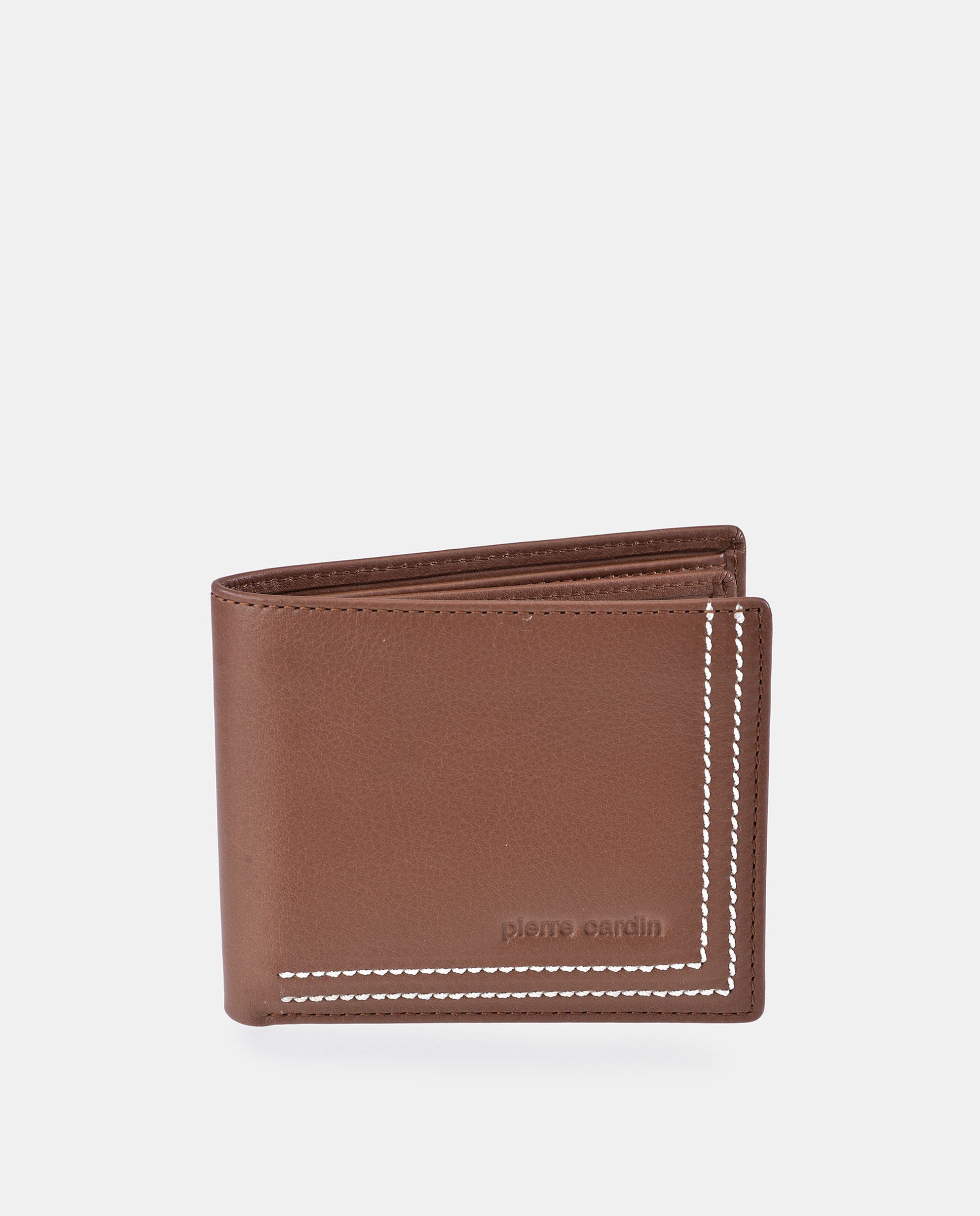 Imagen 0 de Cartera americano hombre en piel color negro y costuras azules Camel
