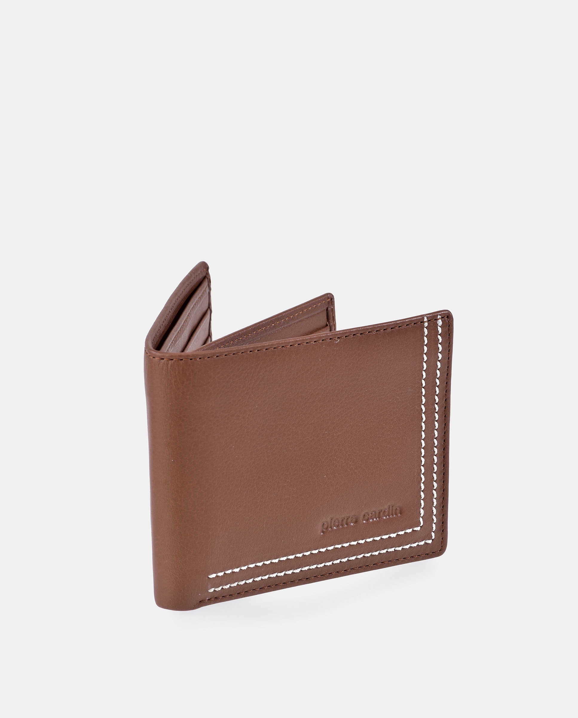 Cartera americano hombre en piel color negro y costuras azules - Pierre Cardin - Camel Camel-2