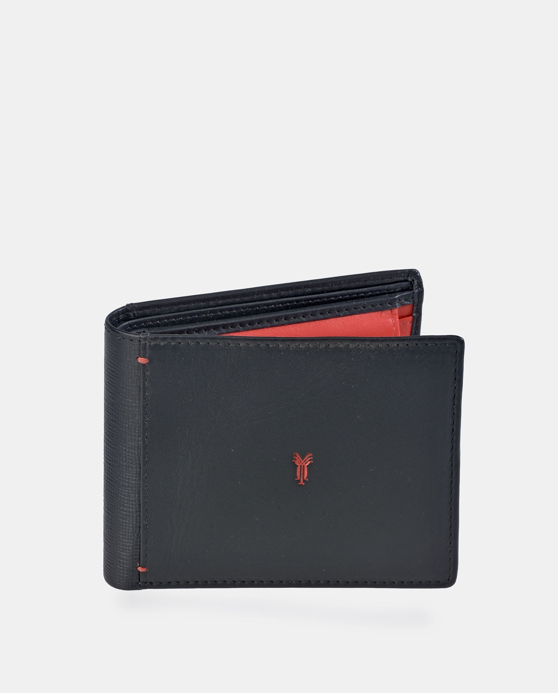 Imagem 0 de Carteira Tipo Americano em Pele com Aba e Porta-Moedas Interior - Preto/Vermelho