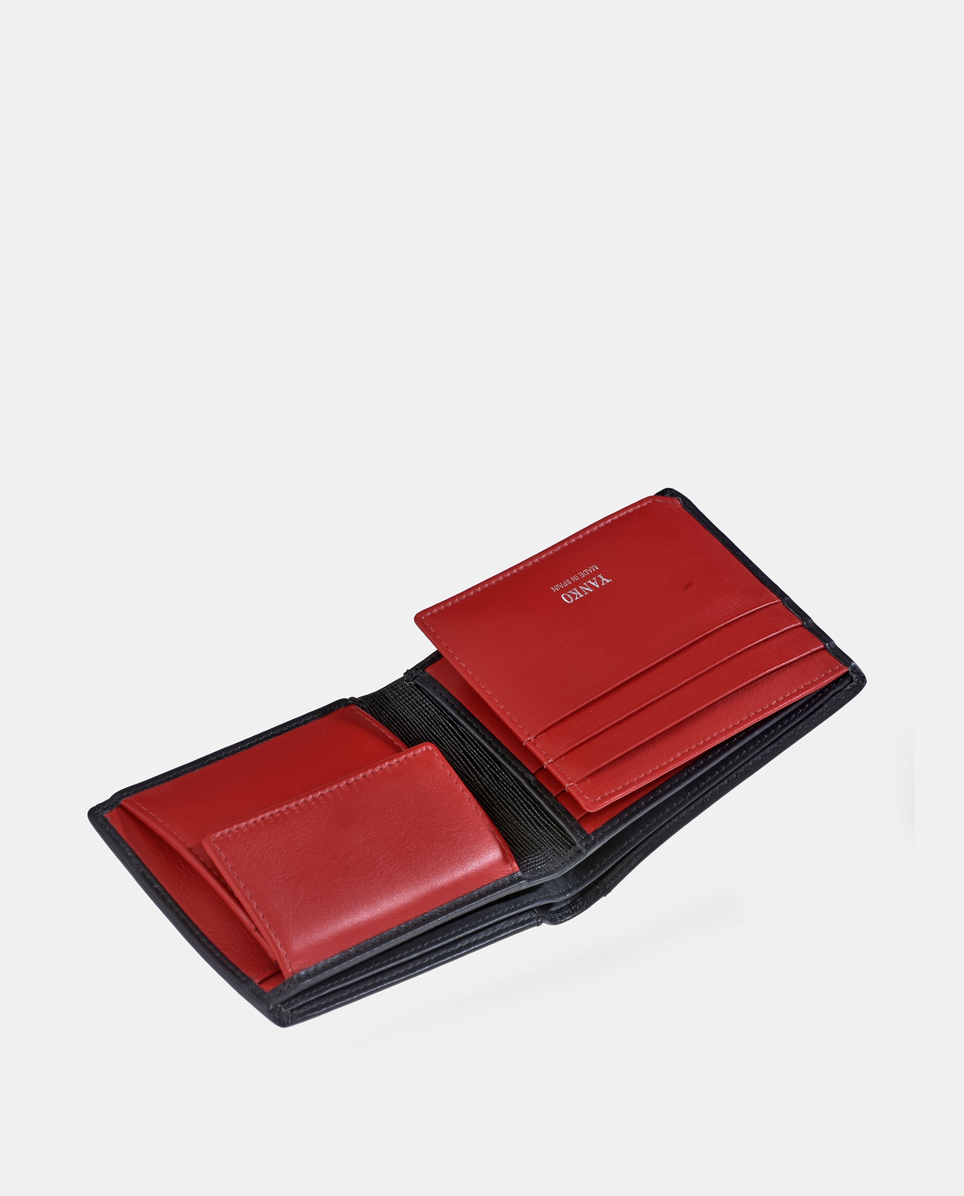 Carteira Tipo Americano em Pele com Aba e Porta-Moedas Interior - Preto/Vermelho Preto-4