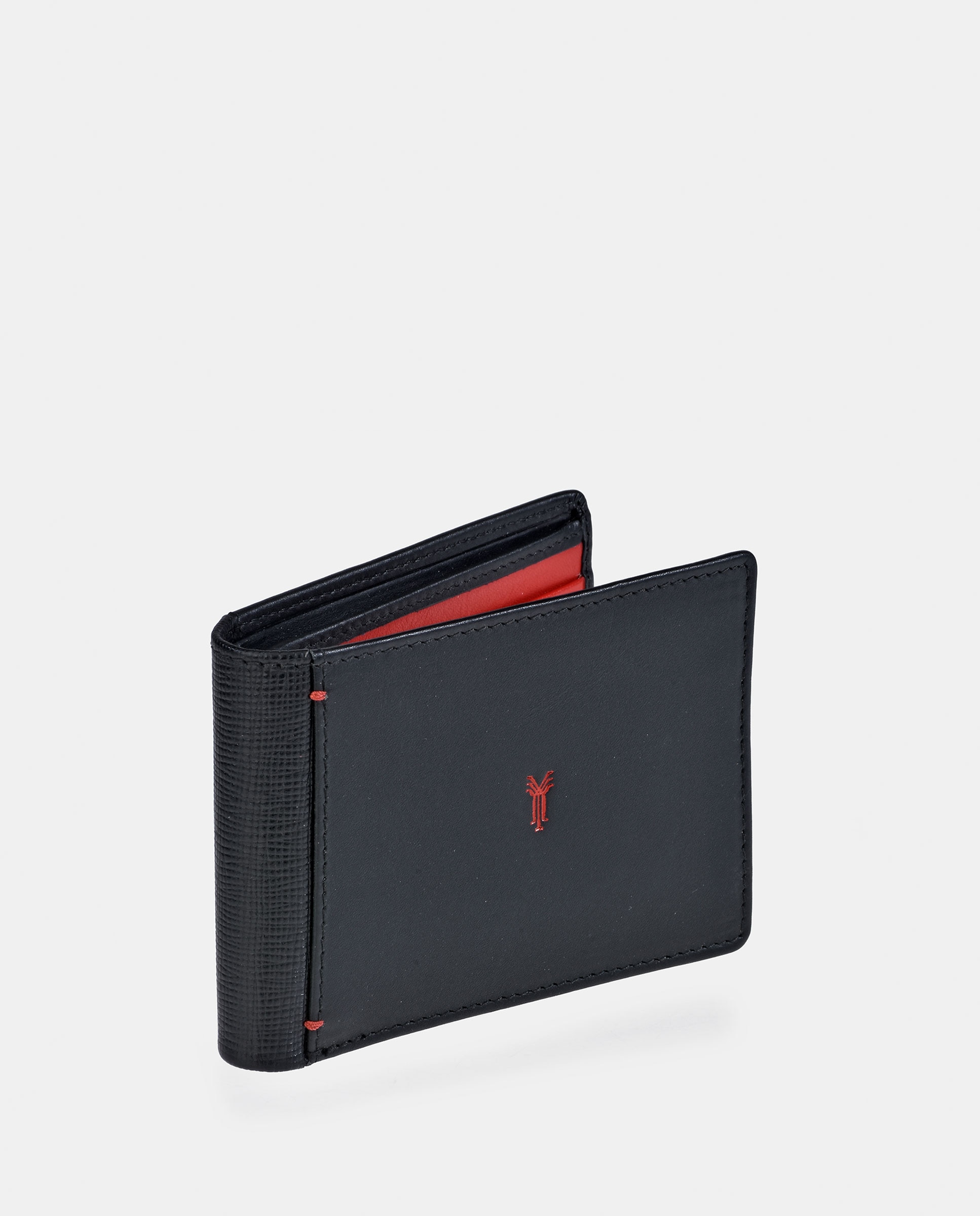 Carteira Tipo Americano Compacta em Pele - Preto/Vermelho Preto-2