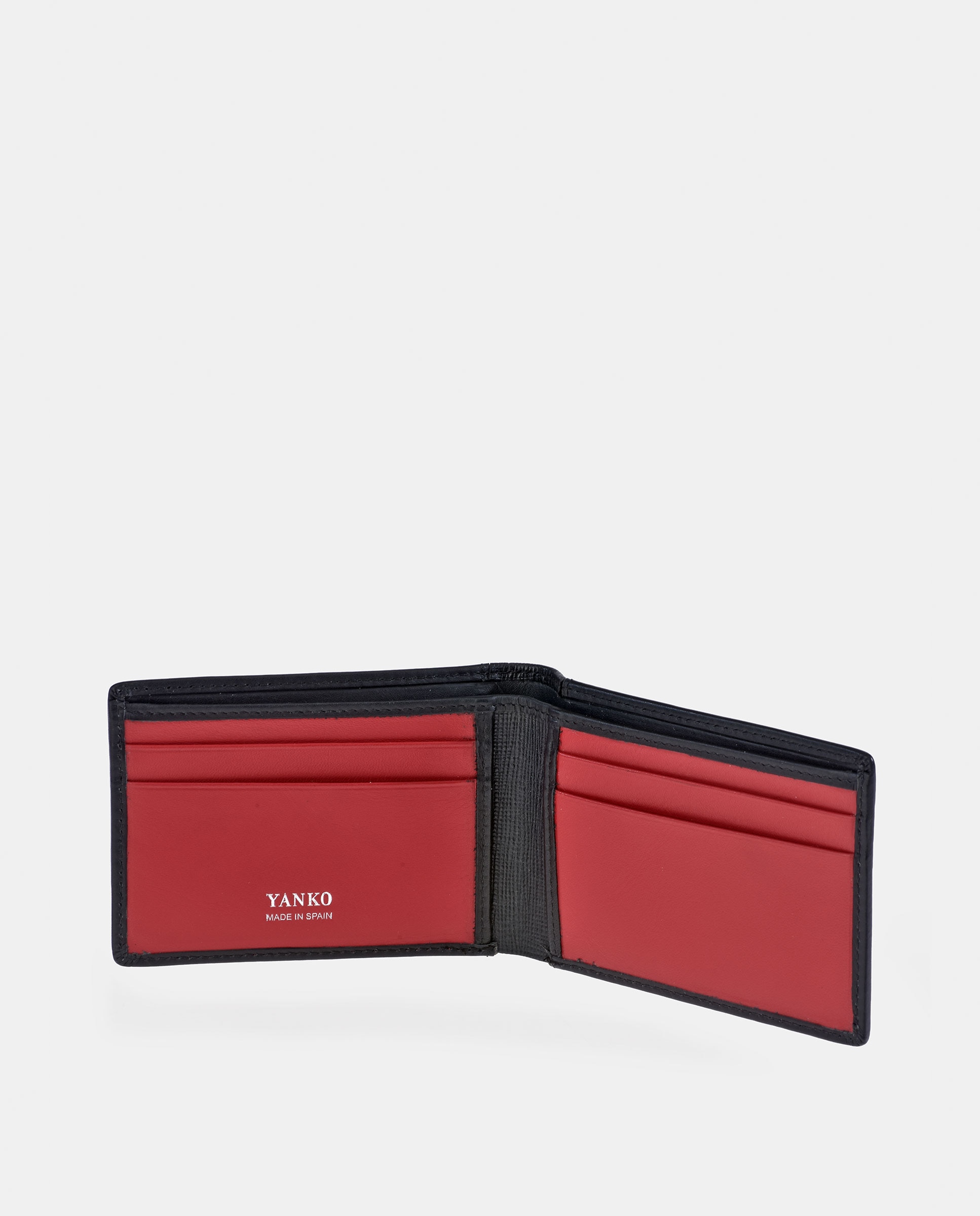 Carteira Tipo Americano Compacta em Pele - Preto/Vermelho Preto-3