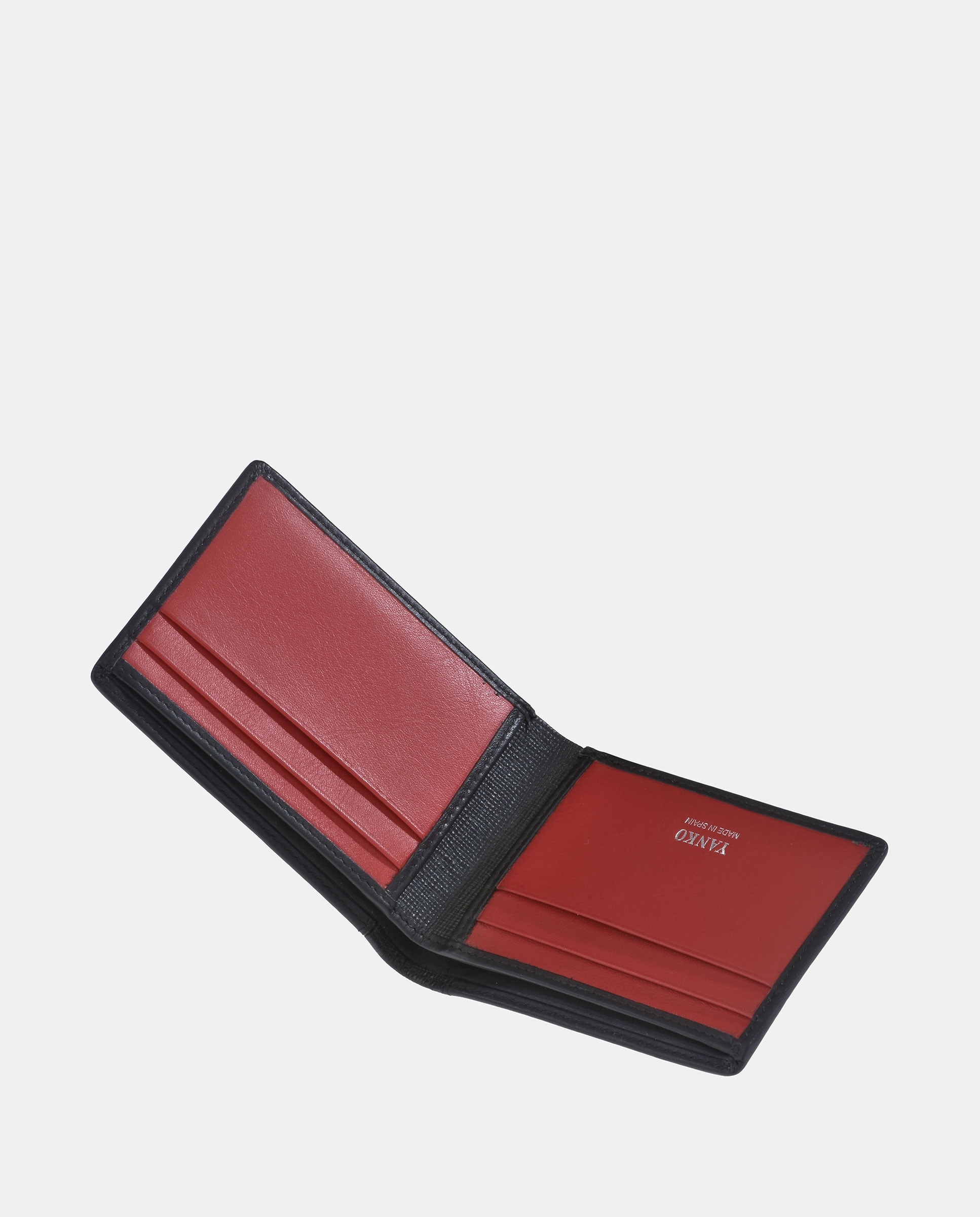 Carteira Tipo Americano Compacta em Pele - Preto/Vermelho Preto-4