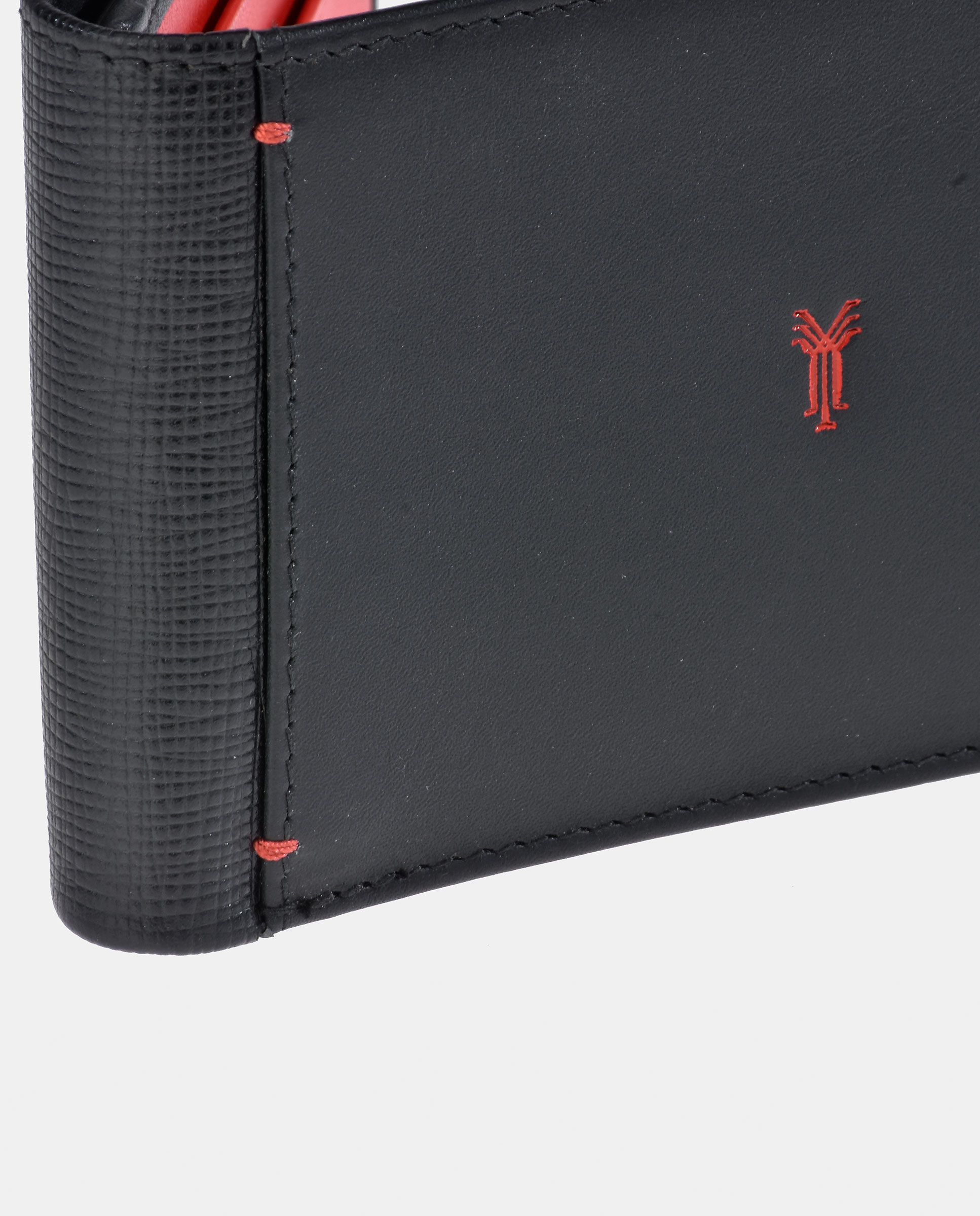 Carteira Tipo Americano Compacta em Pele - Preto/Vermelho Preto-5