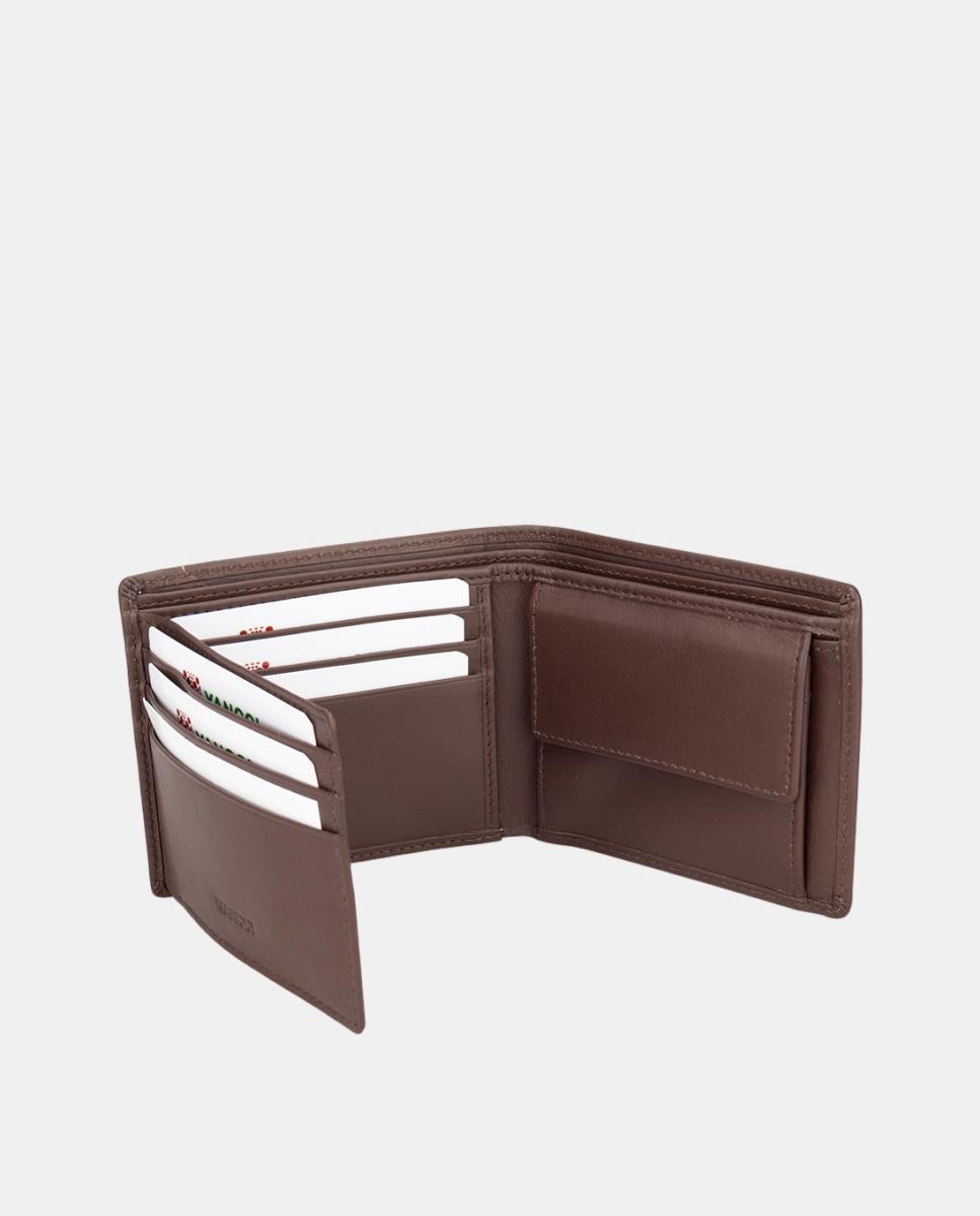Porta-Moedas Tipo Carteira Americana em Pele com Lavagem e Logótipo Gravado Acima, à Direita Castanho-2
