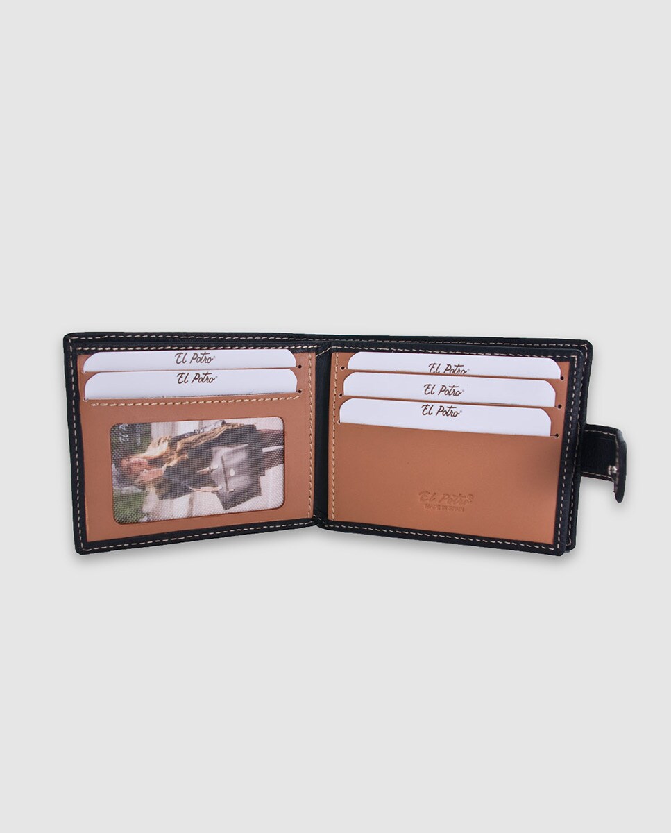 Carteira de pele castanha com capacidade para oito cartões Preto-2