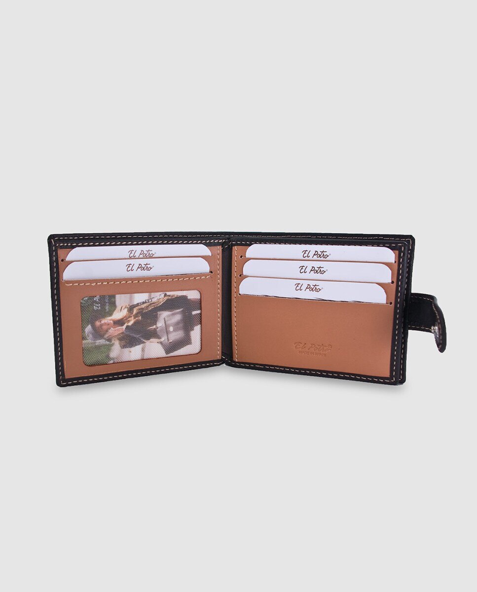 Carteira de pele castanha com capacidade para oito cartões Castanho-escuro-2