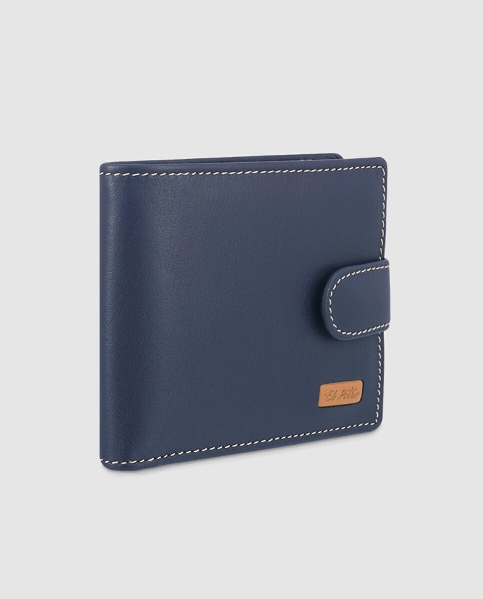 Carteira de pele castanha com capacidade para oito cartões Azul-2