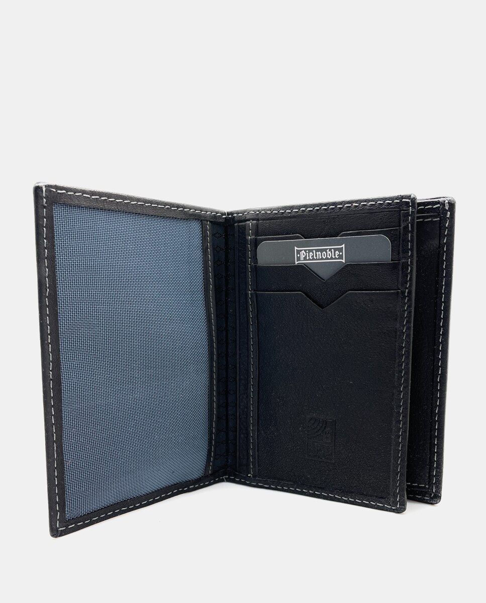 Carteira com Porta-Moedas Interior e em Pele - Preto Preto-3