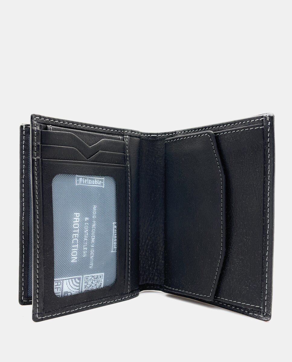 Carteira com Porta-Moedas Interior e em Pele - Preto Preto-4