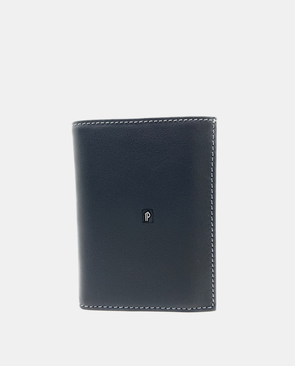 Carteira com Porta-Moedas Interior em Pele - Preto Preto-1