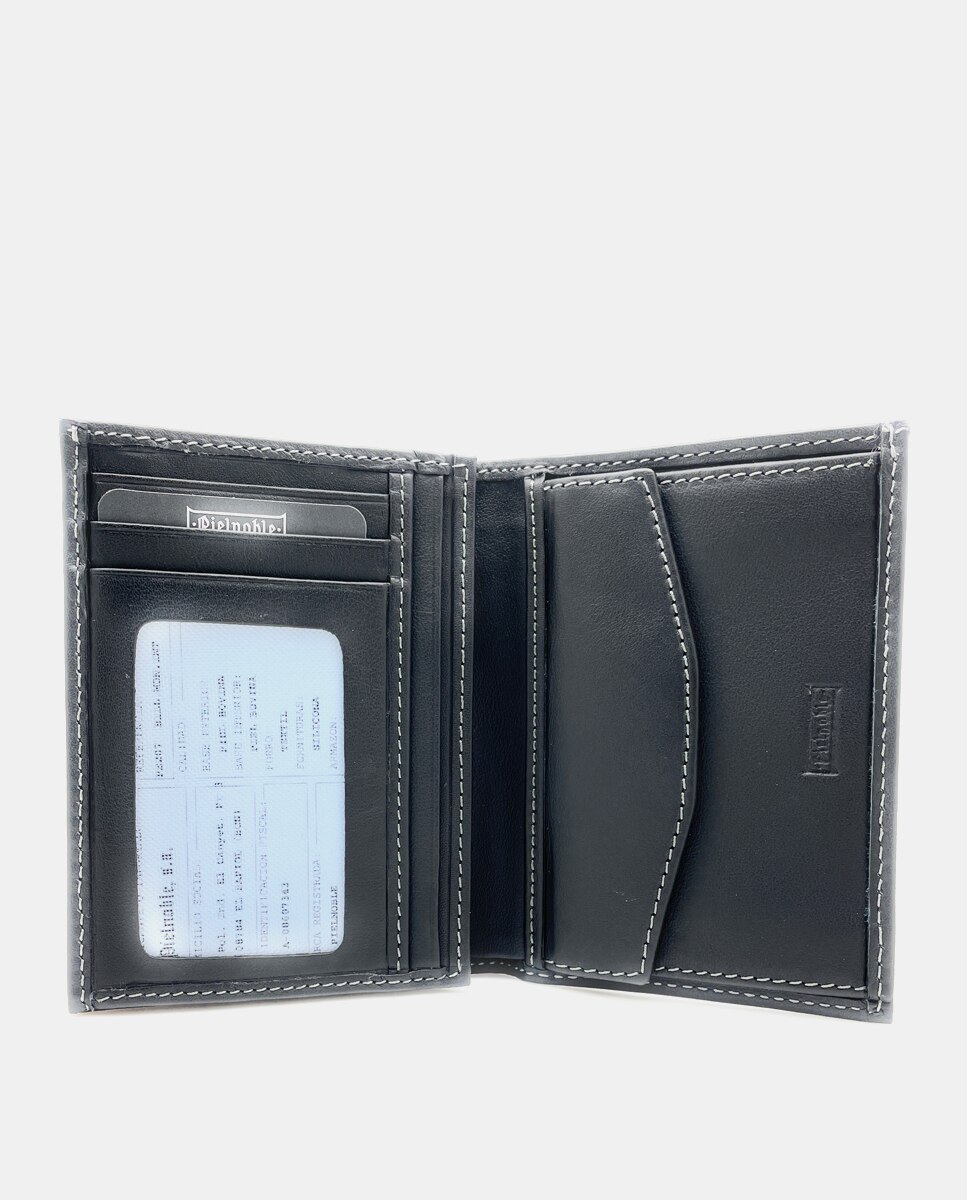 Carteira com Porta-Moedas Interior em Pele - Preto Preto-2