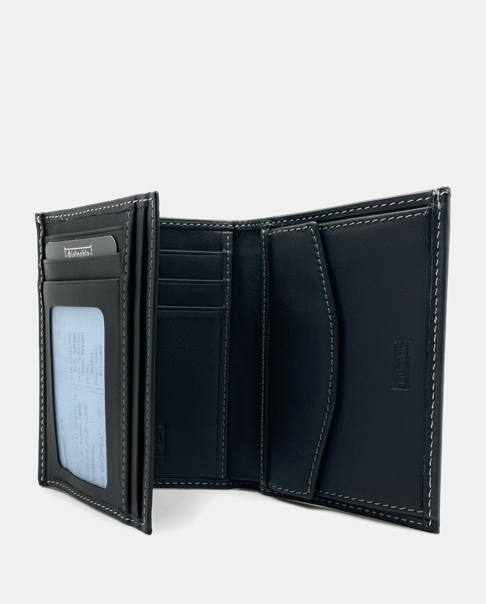 Carteira com Porta-Moedas Interior em Pele - Preto Preto-3
