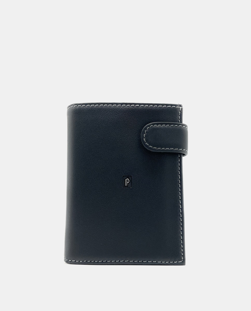 Carteira com Porta-Moedas Interior, Lingueta Exterior e em Pele - Preto Preto-1