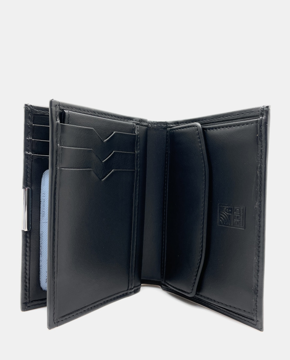 Carteira com Porta-Moedas Interior e em Pele - Preto Preto-3