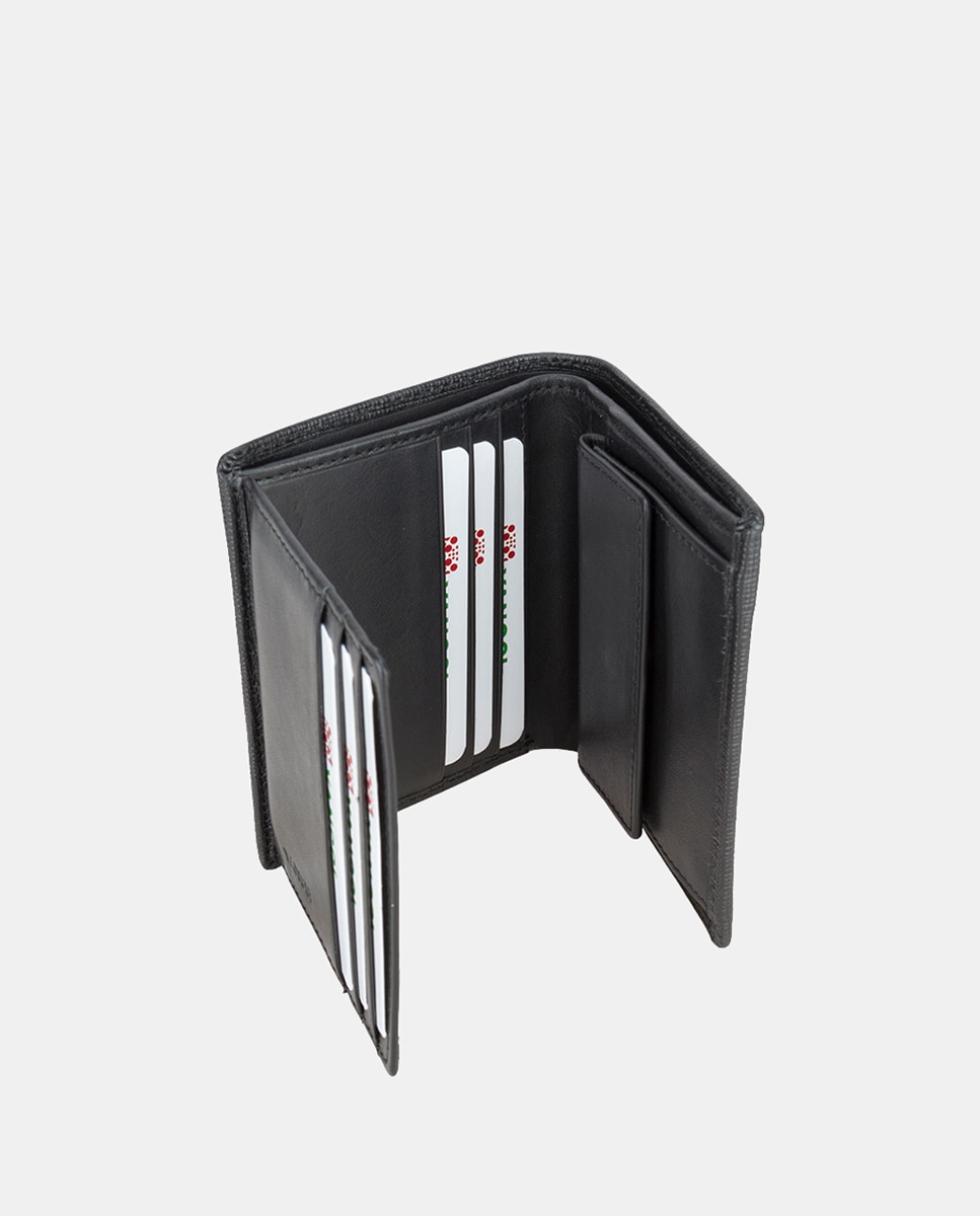 Carteira Vertical com Secção para Notas e Logótipo de Metal Preto-2