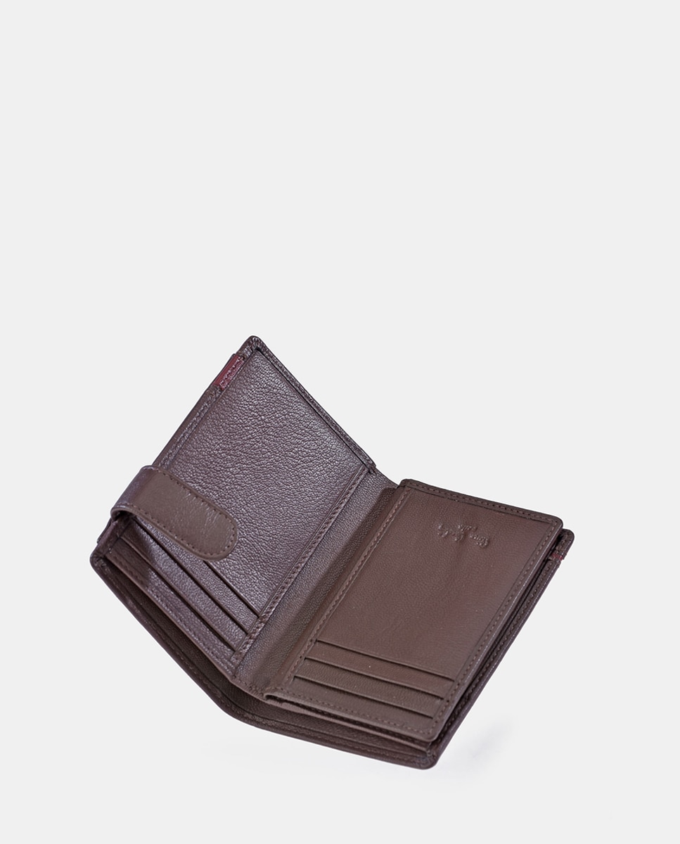 Carteira com Porta-Moedas em Pele - Preto/Azul Castanho-5