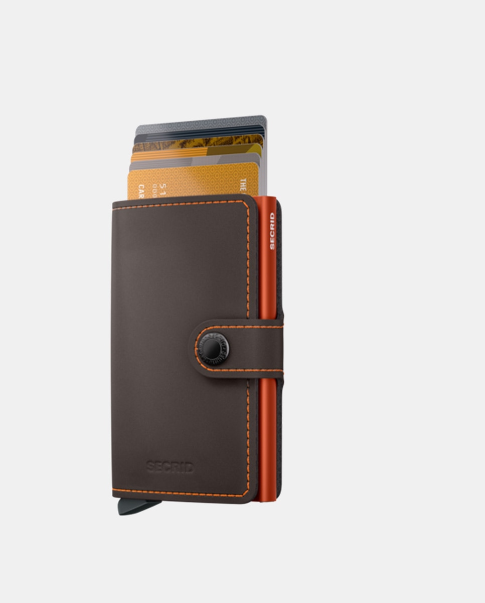 Porta-Cartões em Pele Mate com Protetor RFID - Trufa/Laranja Castanho-2