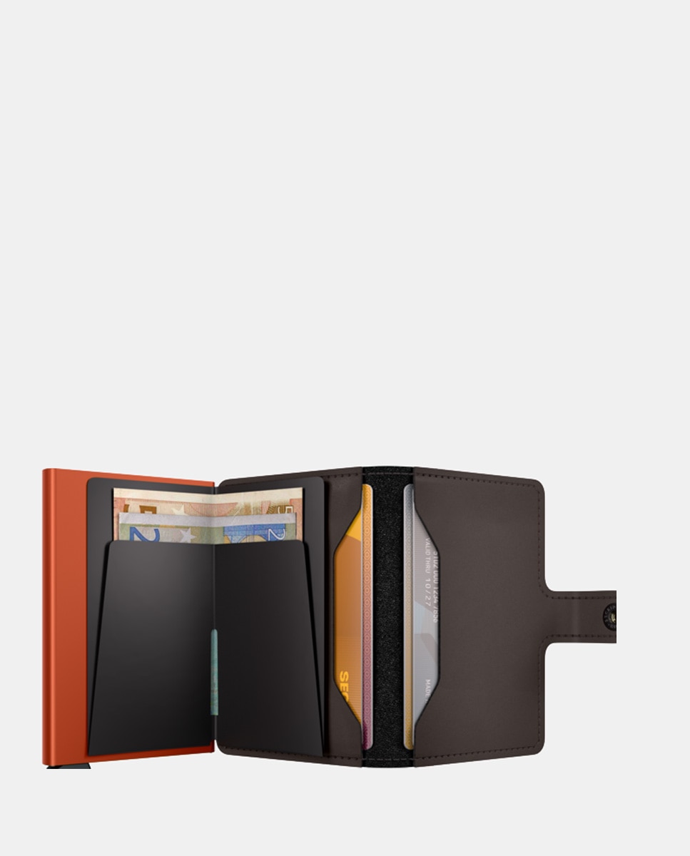Porta-Cartões em Pele Mate com Protetor RFID - Trufa/Laranja Castanho-3