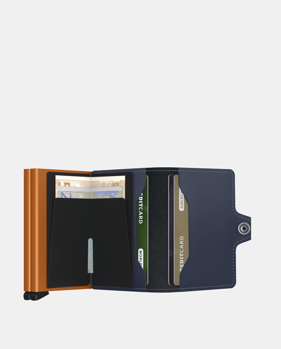 Porta-Cartões Duplo em Pele Mate com Proteção RFID - Azul-Marinho/Laranja Multicolor-3