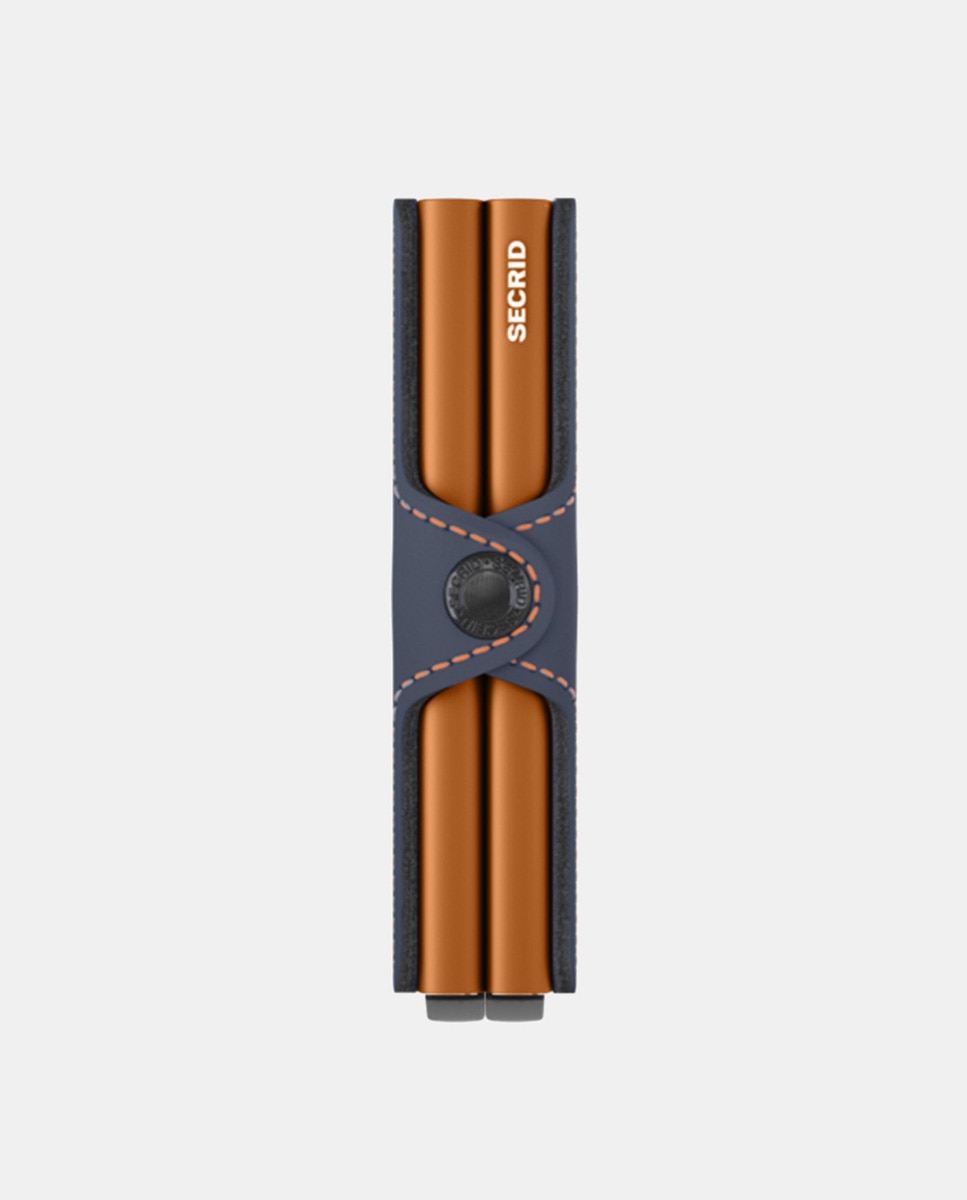 Porta-Cartões Duplo em Pele Mate com Proteção RFID - Azul-Marinho/Laranja Multicolor-4