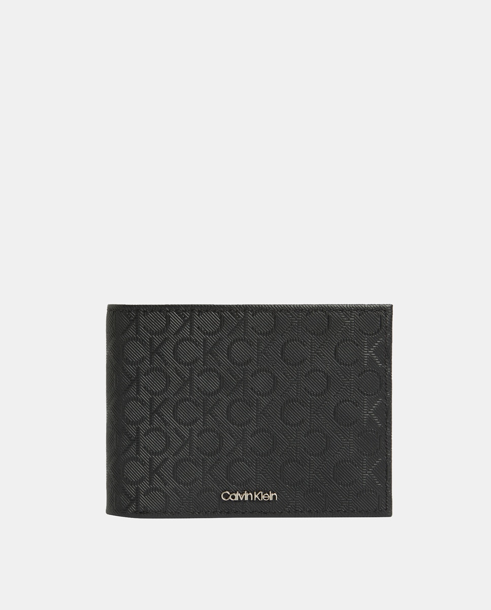 Carteira Bifold com Estampado de Monograma Preto-1
