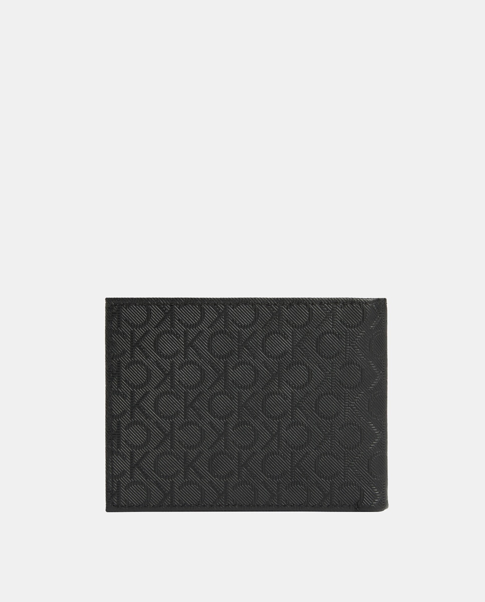 Carteira Bifold com Estampado de Monograma Preto-2