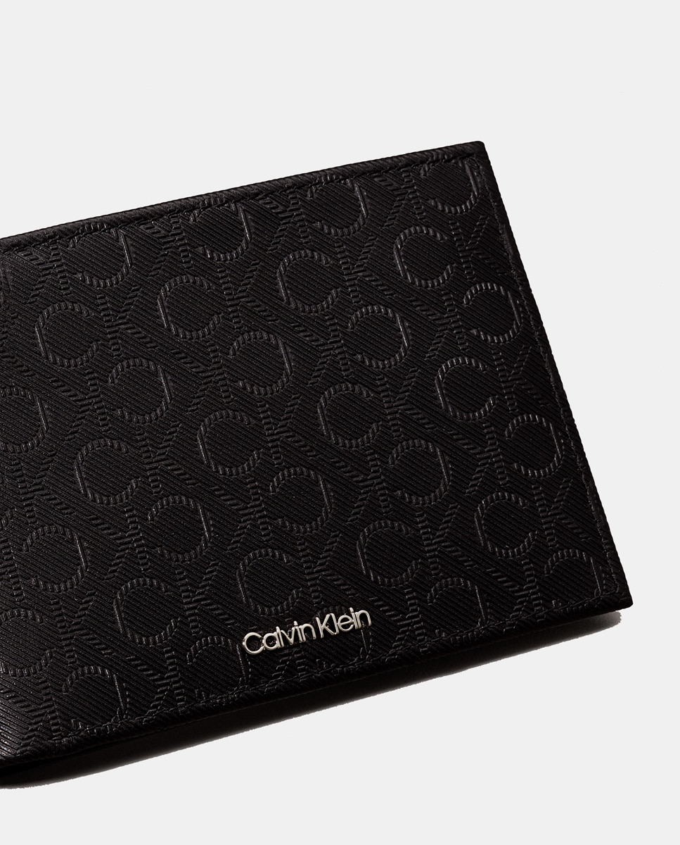 Carteira Bifold com Estampado de Monograma Preto-4