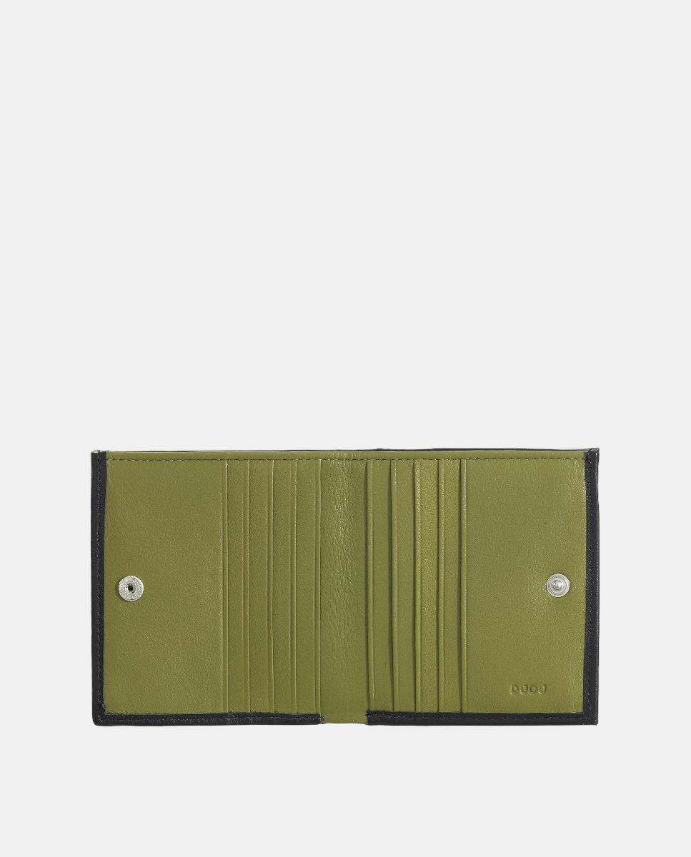 Carteira Pequena em Pele de Bezerro Tipo Napa com Porta-Moedas Externo Preto-2