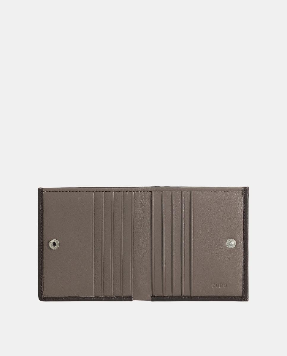 Carteira Pequena em Pele de Bezerro Tipo Napa com Porta-Moedas Externo Castanho-2