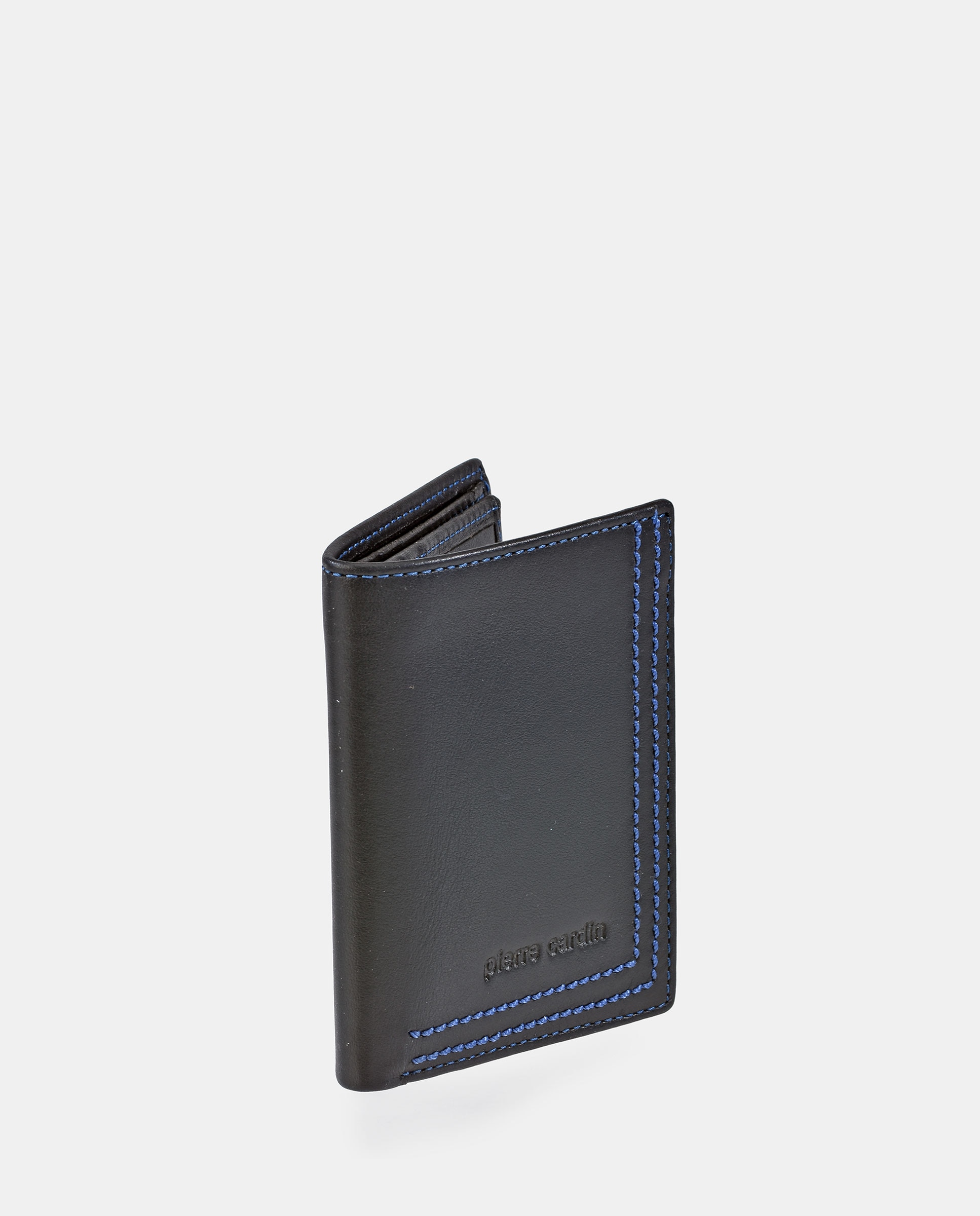 Cartera tarjetero hombre en piel color negro y costuras azules - Pierre Cardin - Negro Negro-2