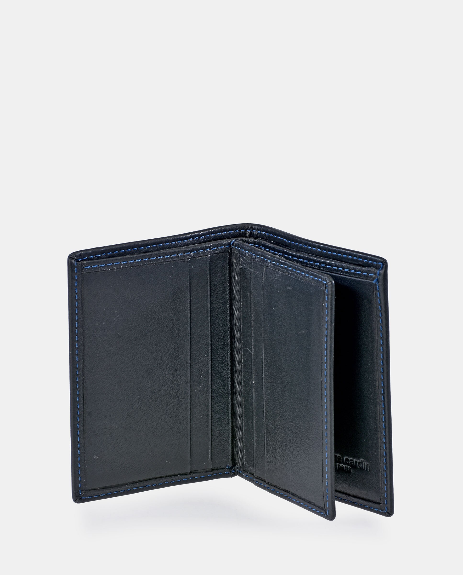 Cartera tarjetero hombre en piel color negro y costuras azules - Pierre Cardin - Negro Negro-3