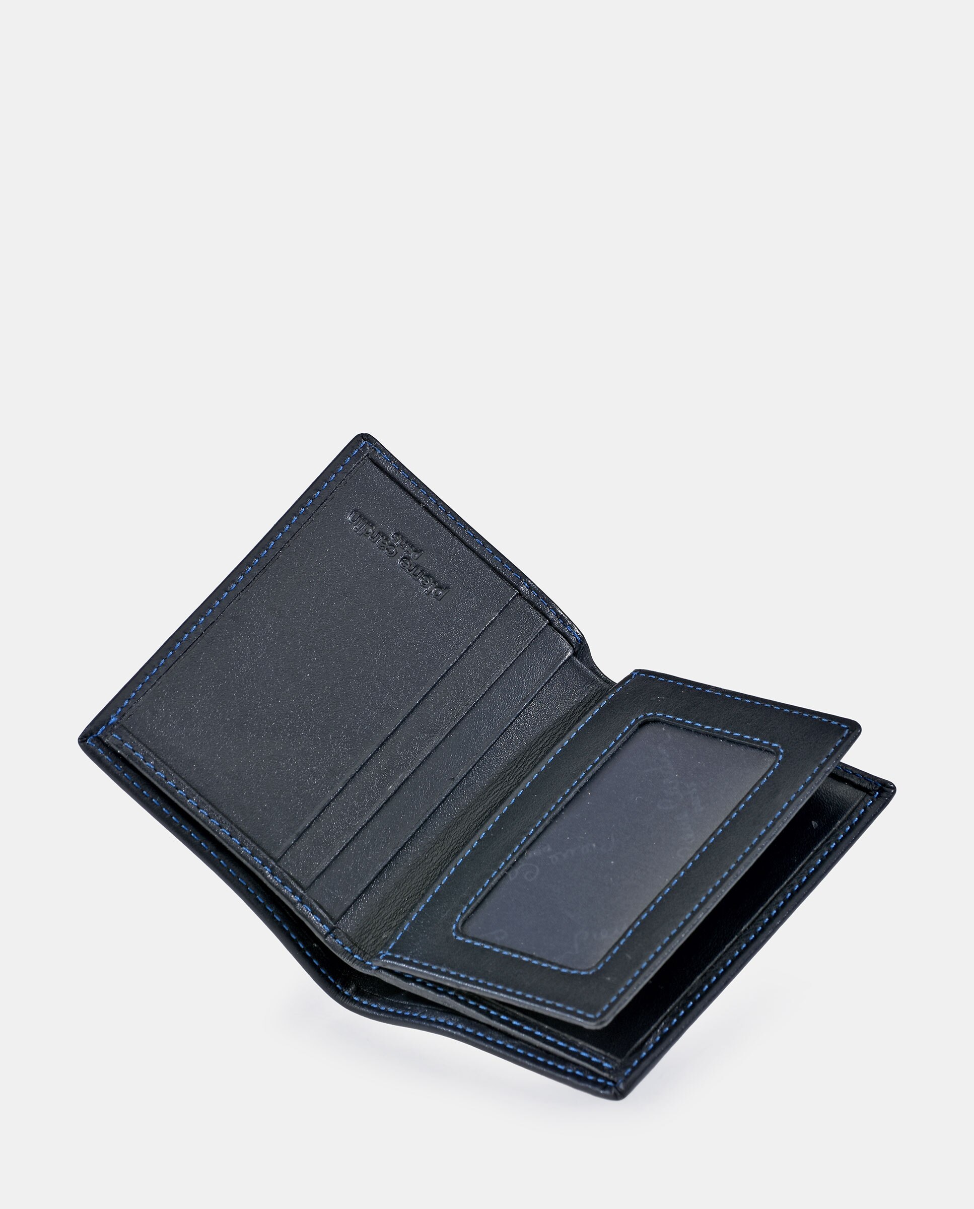 Cartera tarjetero hombre en piel color negro y costuras azules - Pierre Cardin - Negro Negro-4