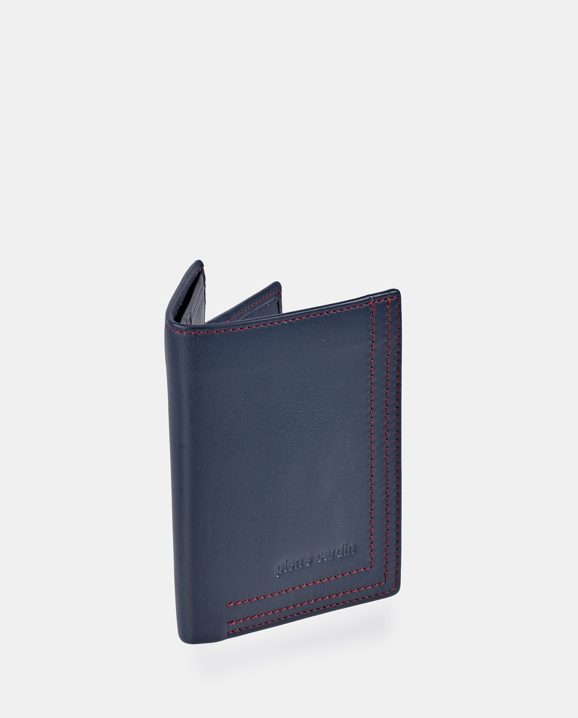 Cartera tarjetero hombre en piel color negro y costuras azules - Pierre Cardin - Azul marino Azul marino-2