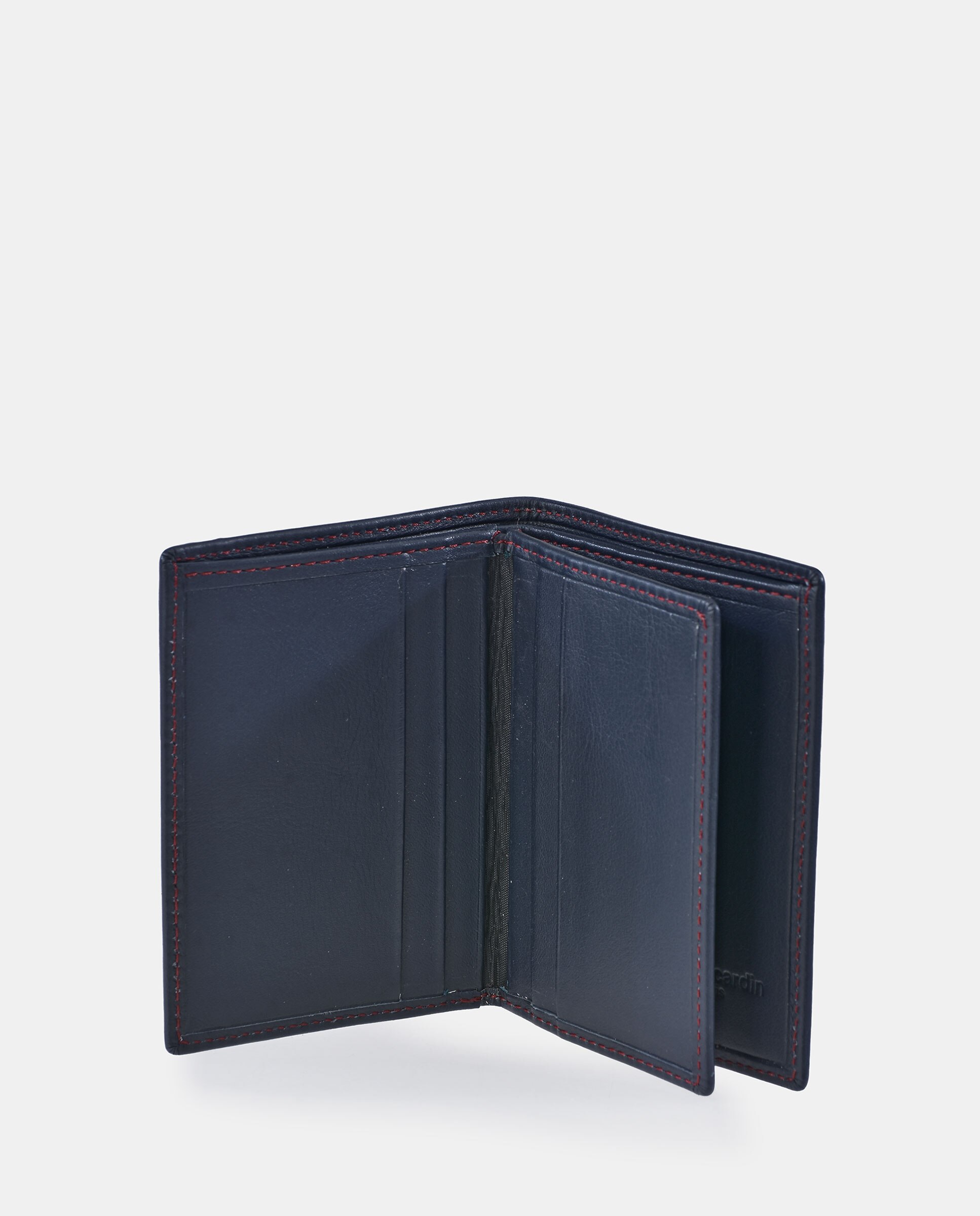 Cartera tarjetero hombre en piel color negro y costuras azules - Pierre Cardin - Azul marino Azul marino-3