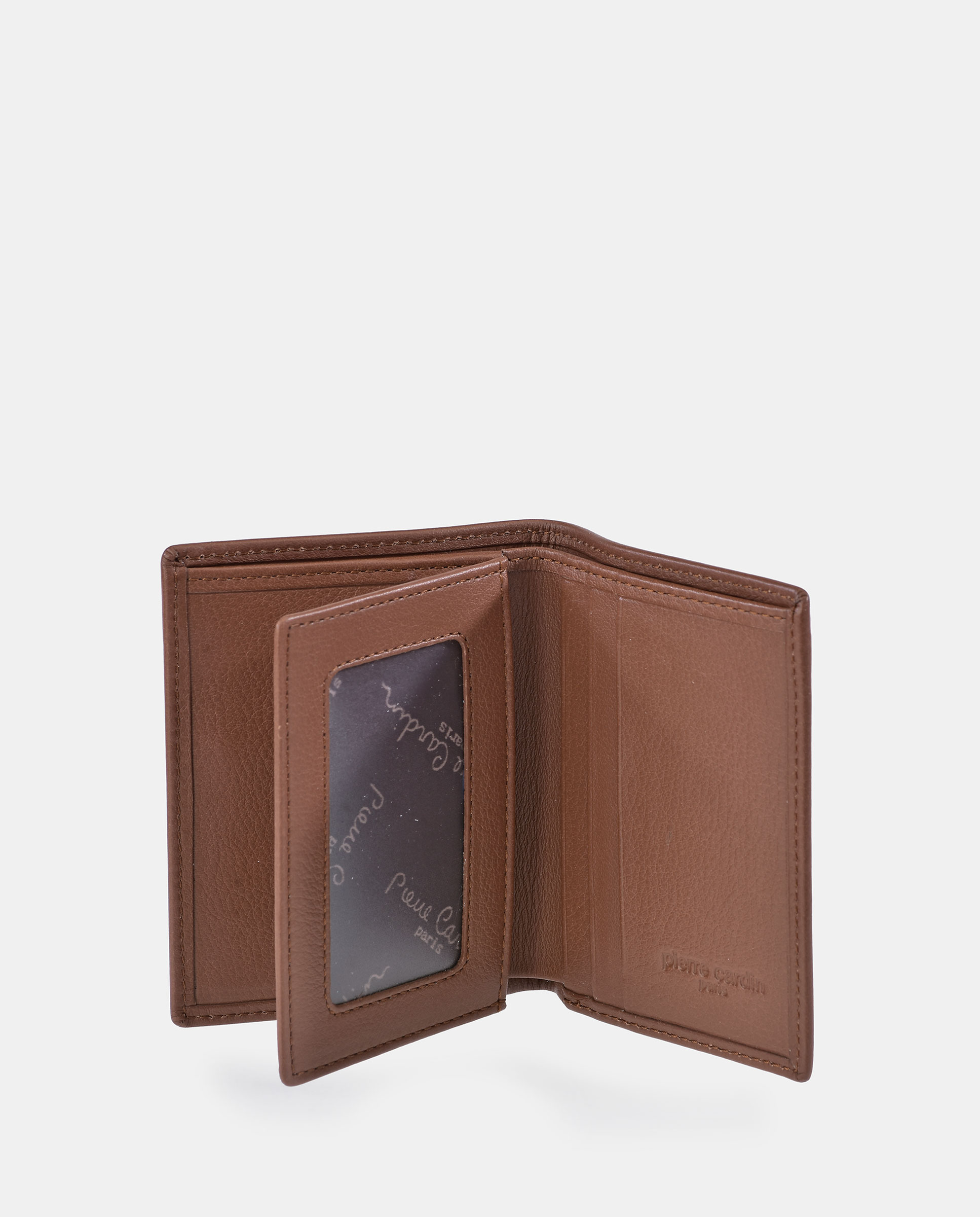 Carteira em Pele com Porta-Cartões e Costuras Azuis - Preto Camel-3