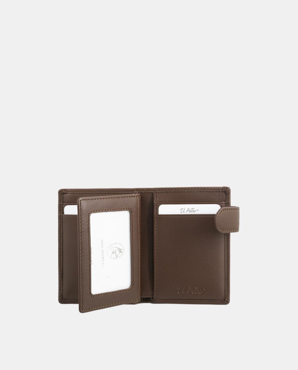 Carteira de pele castanha com porta-moedas e alfinete de homem Castanho-4