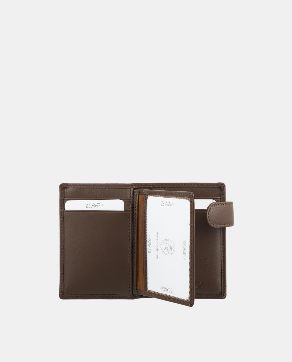 Carteira de pele castanha com porta-moedas e alfinete de homem Castanho-5
