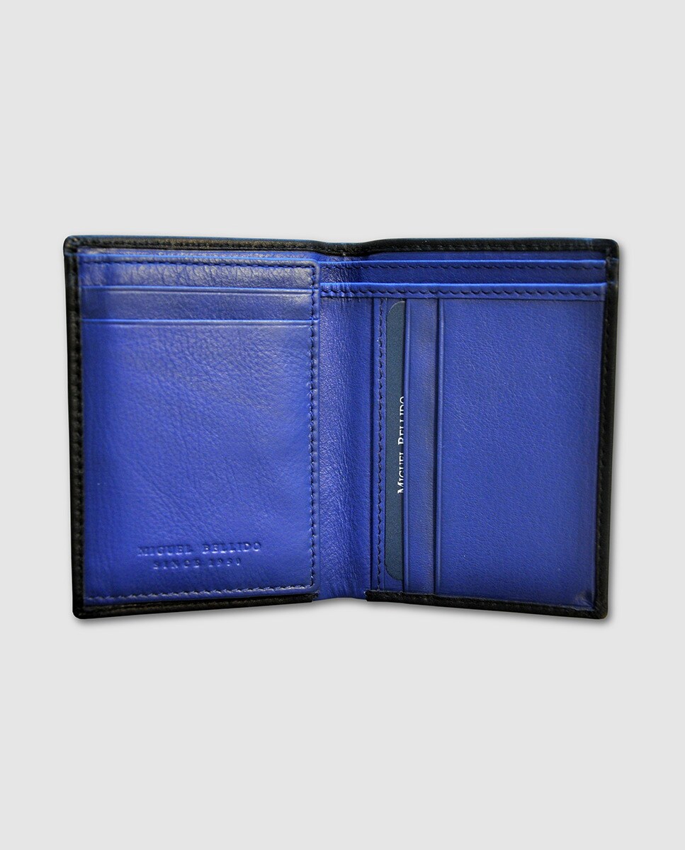 Carteira de homem tipo americano em pele bicolor preta e azul Preto-2